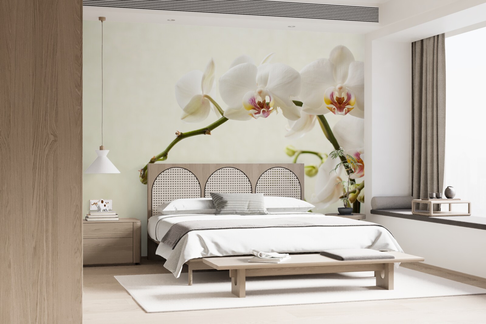 Fototapeten Zweige der weißen Orchidee auf einem hellen Hintergrund
