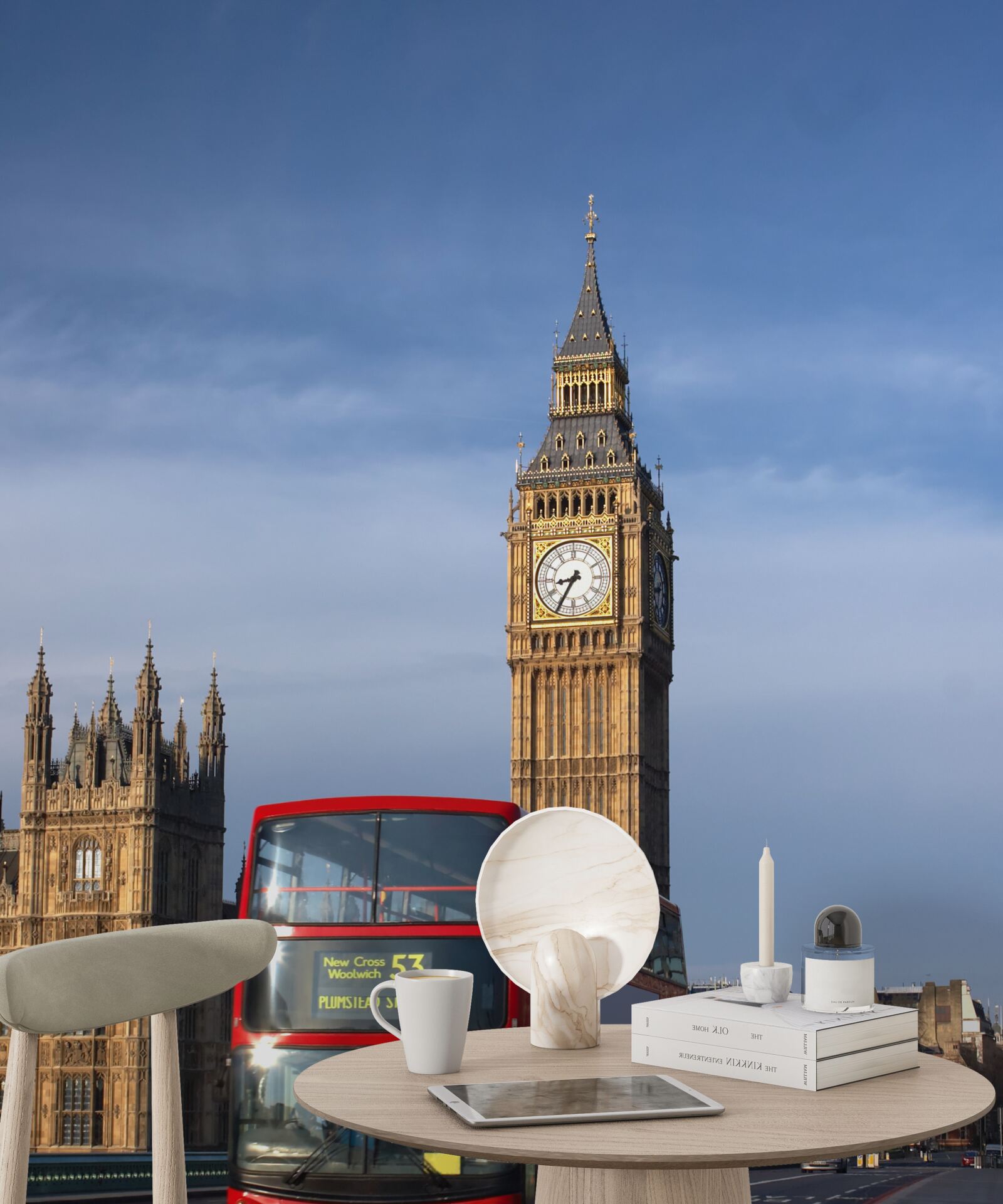 Fototapeten Ein Bus mit Passagieren von Big Ben Blätter