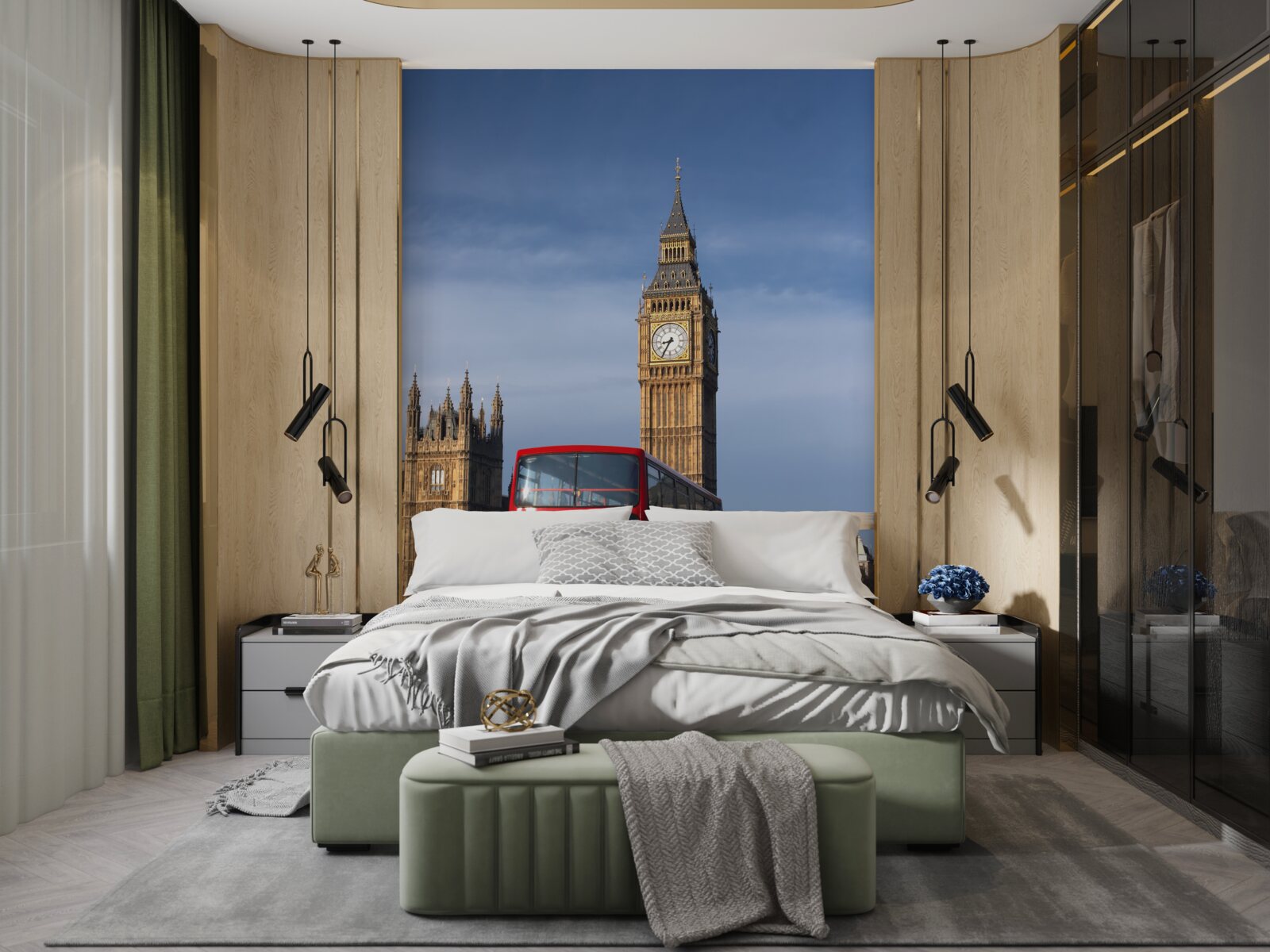 Fototapeten Ein Bus mit Passagieren von Big Ben Blätter