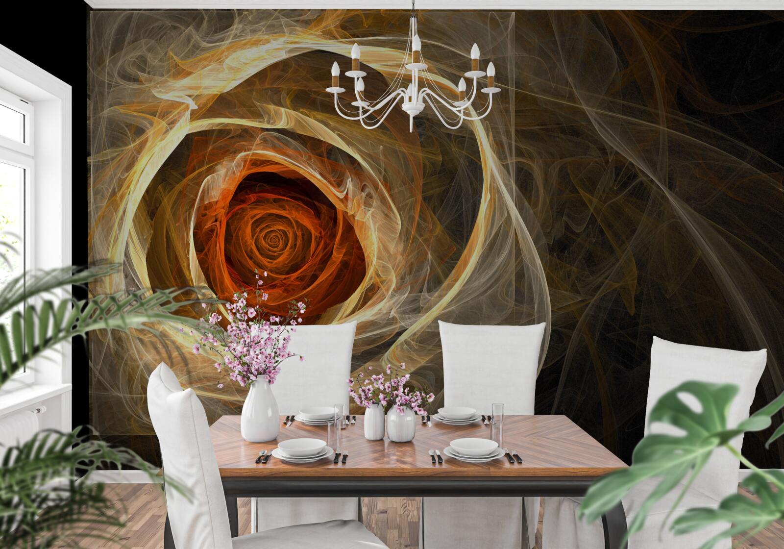 Fototapeten Helle Rose mit einem rötlichen Herzen im abstrakten Stil