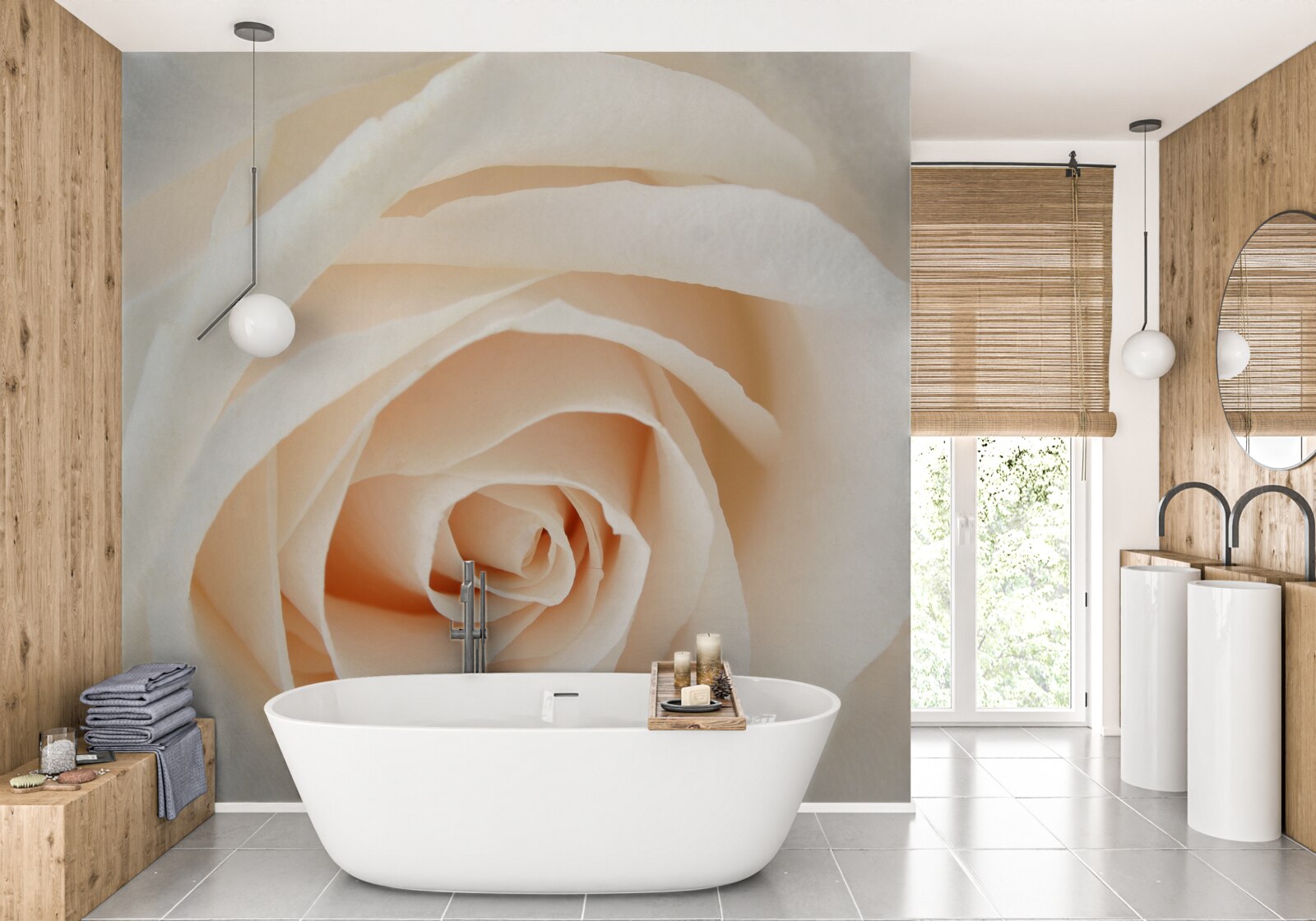 Fototapeten Cremige Rose mit weichen Blütenblättern in voller Pracht