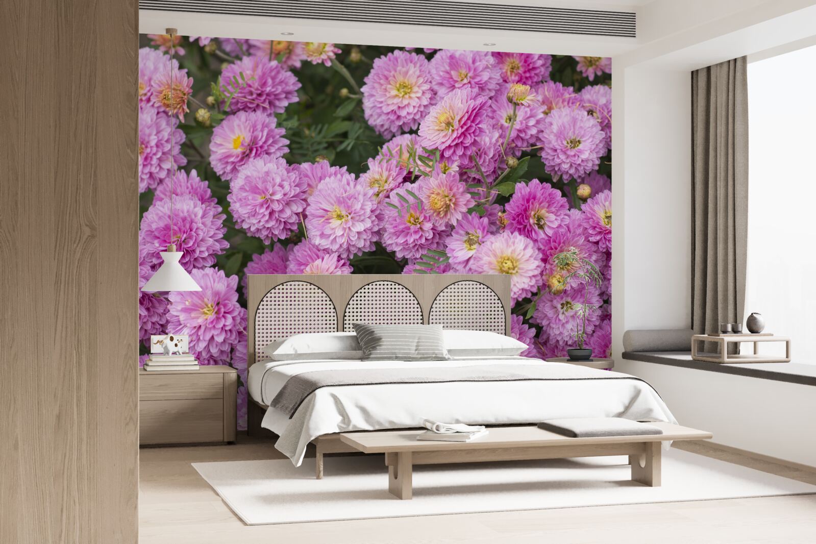 Fototapeten Schöne Gerberas mit hellen, lila Gänseblümchen