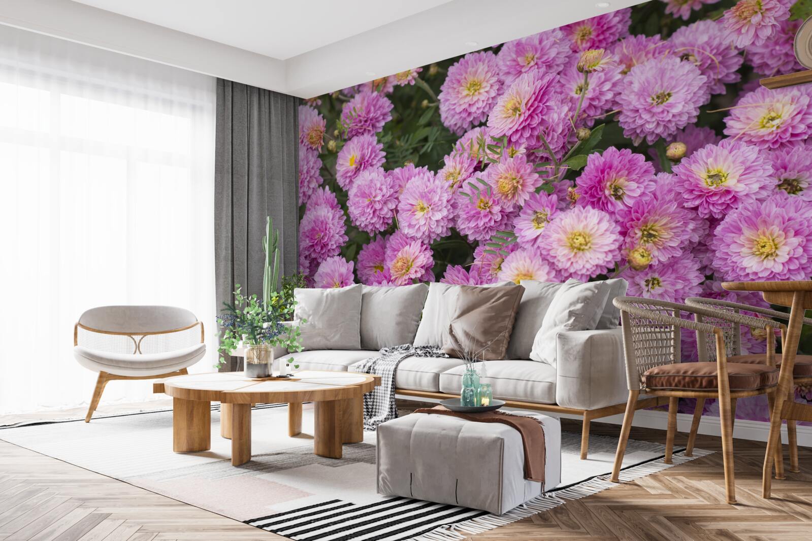 Fototapeten Schöne Gerberas mit hellen, lila Gänseblümchen