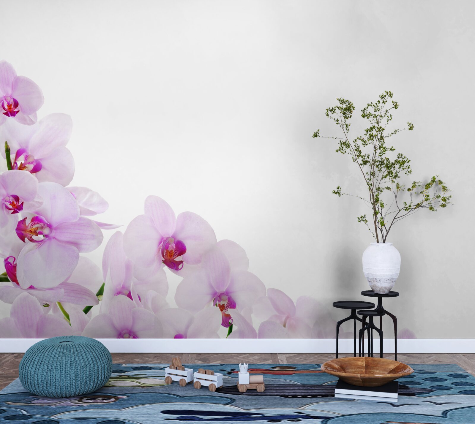 Fototapeten Zweige der glänzenden Orchidee auf hellem Hintergrund