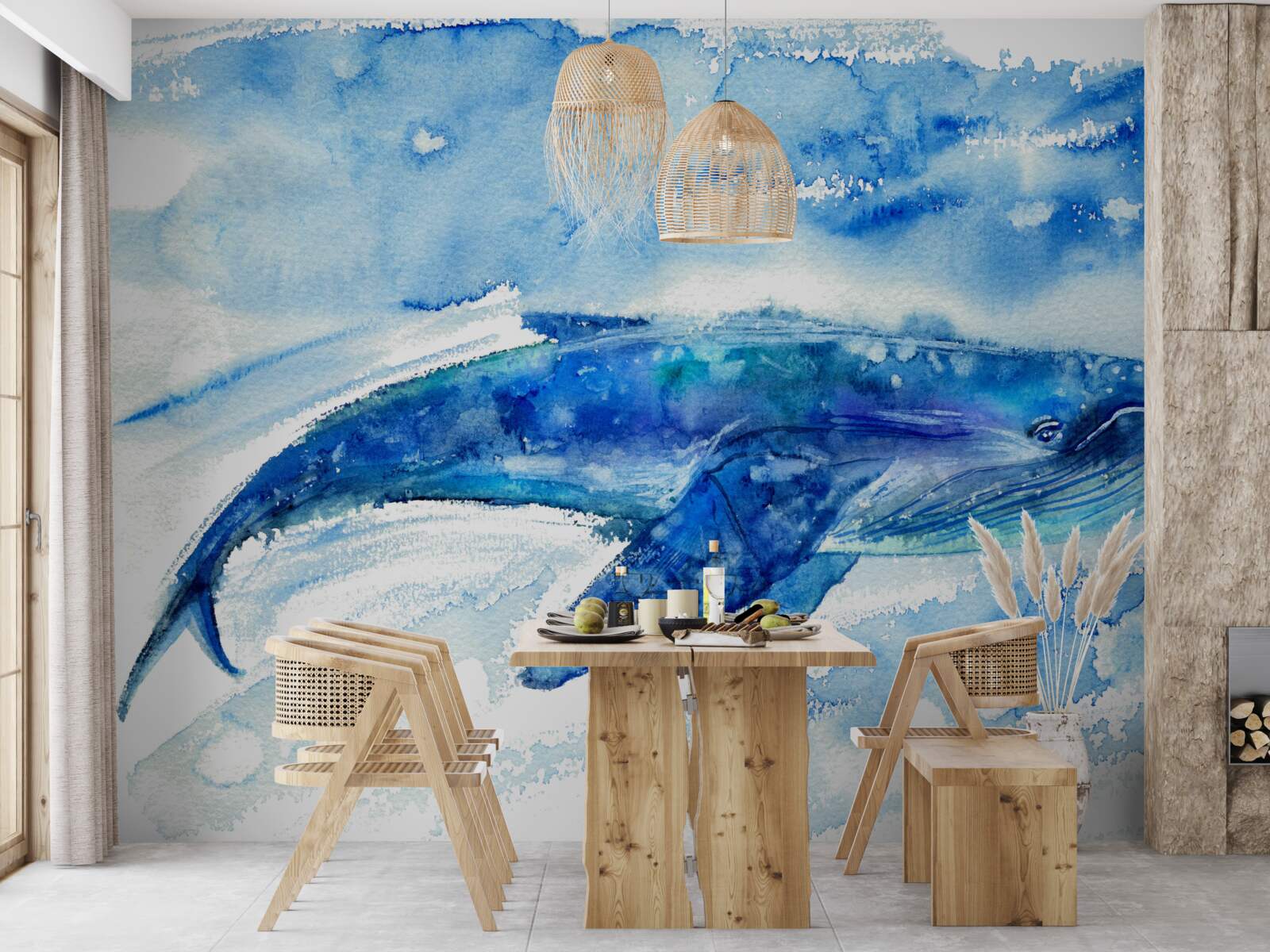 Fototapeten Aquarell mit Blauwalen darstellen