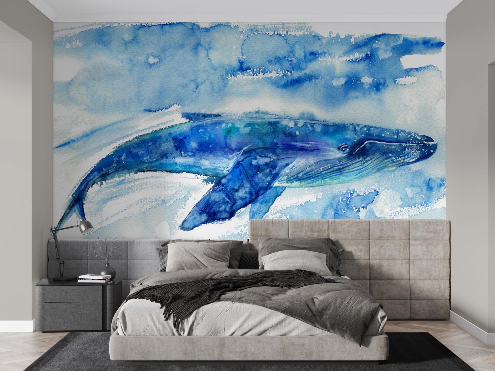 Fototapeten Aquarell mit Blauwalen darstellen