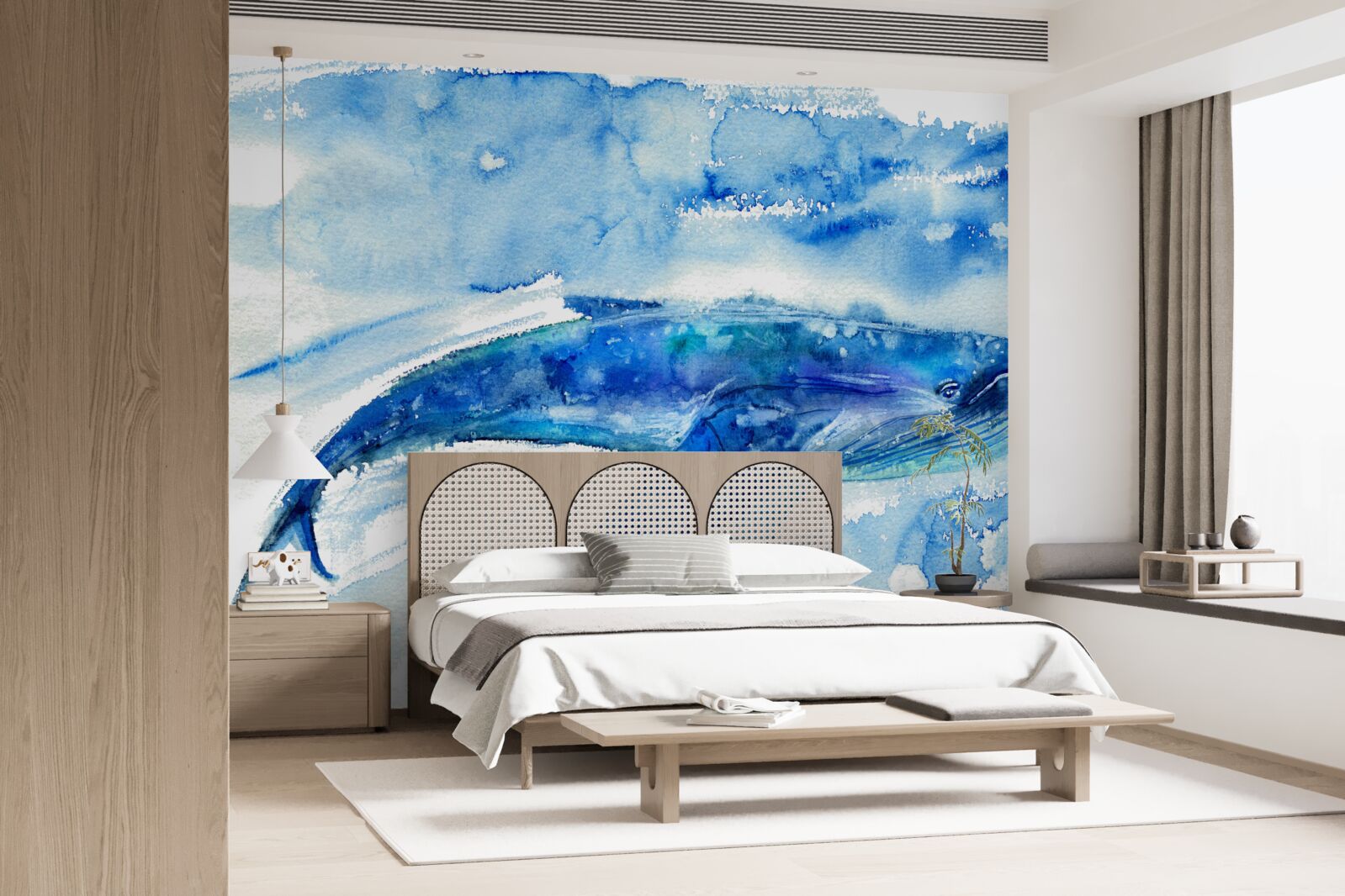 Fototapeten Aquarell mit Blauwalen darstellen