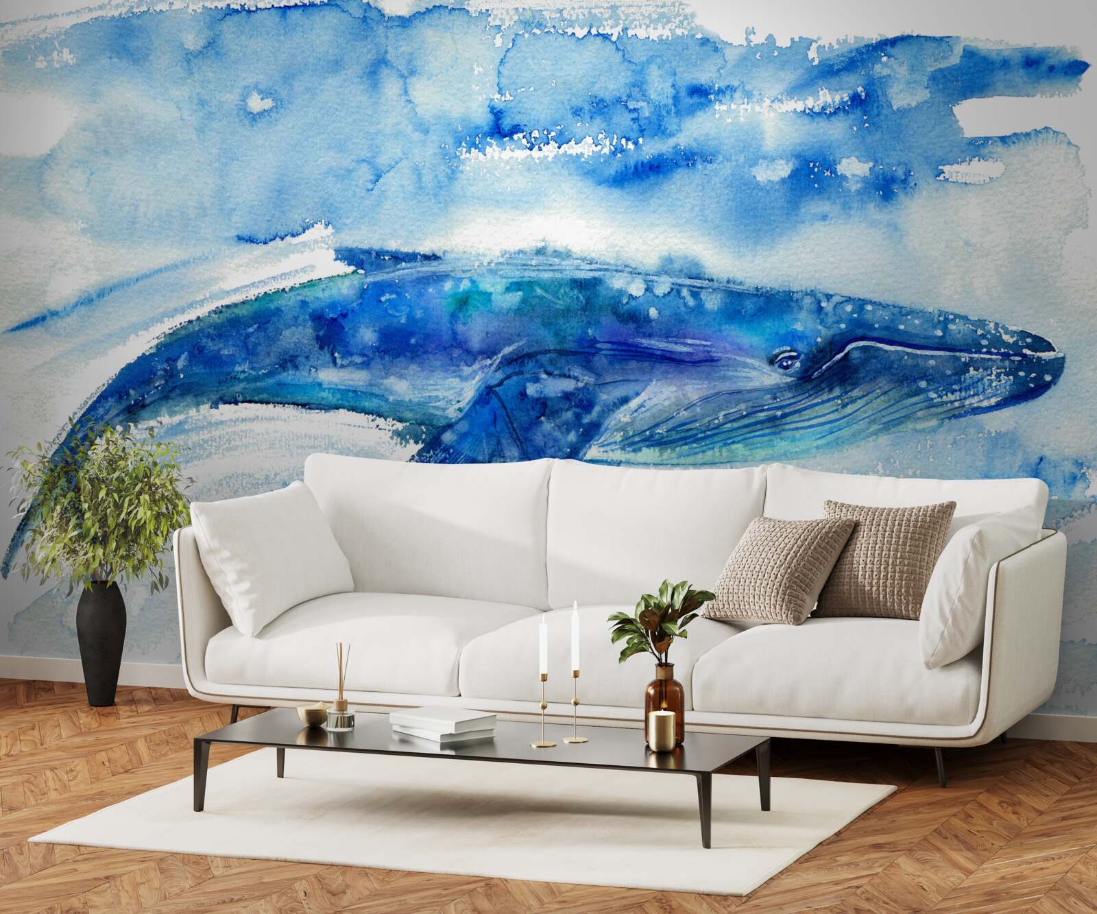 Fototapeten Aquarell mit Blauwalen darstellen