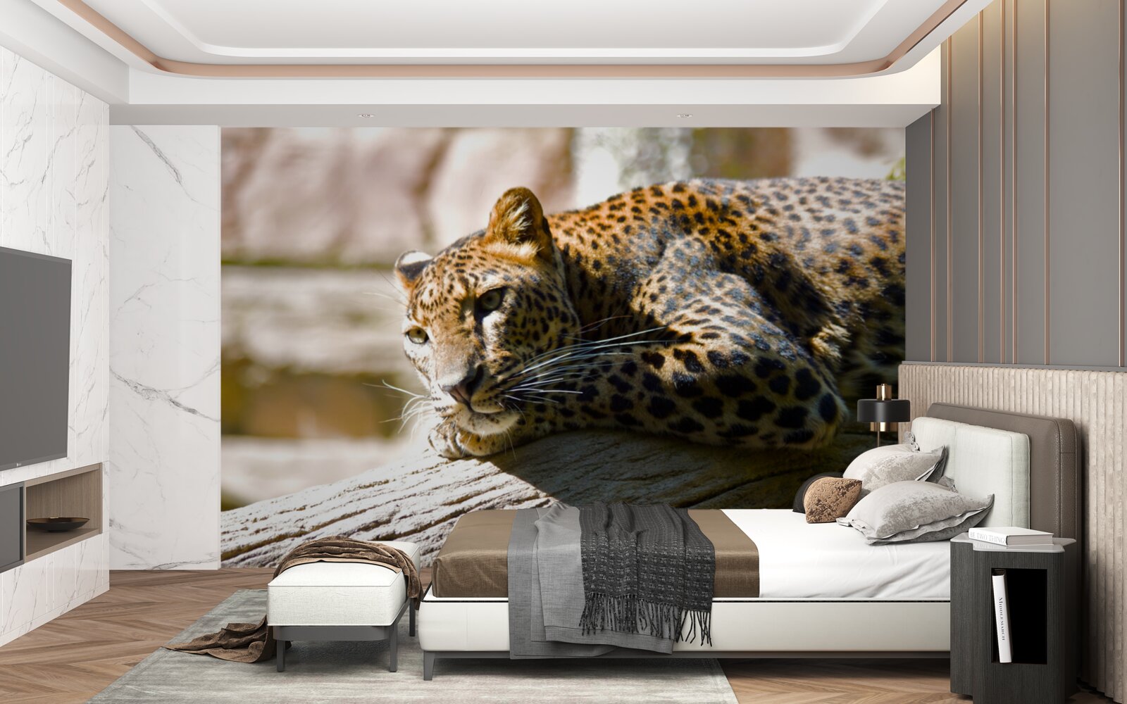 Fototapeten Der Leopard wird in heißer Sonne geheilt