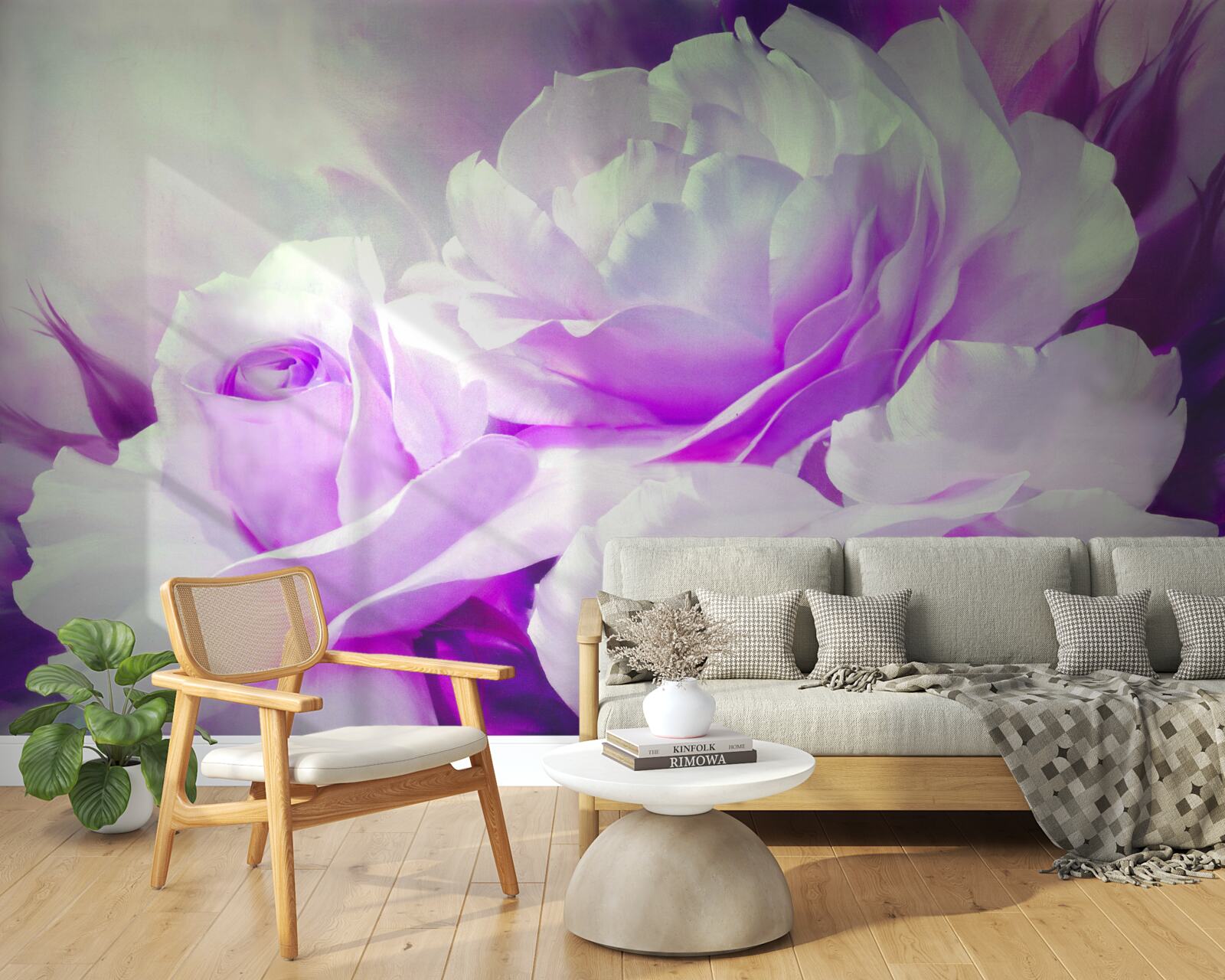 Fototapeten Die Blumen sind weiß mit lila Noten und Blitzen