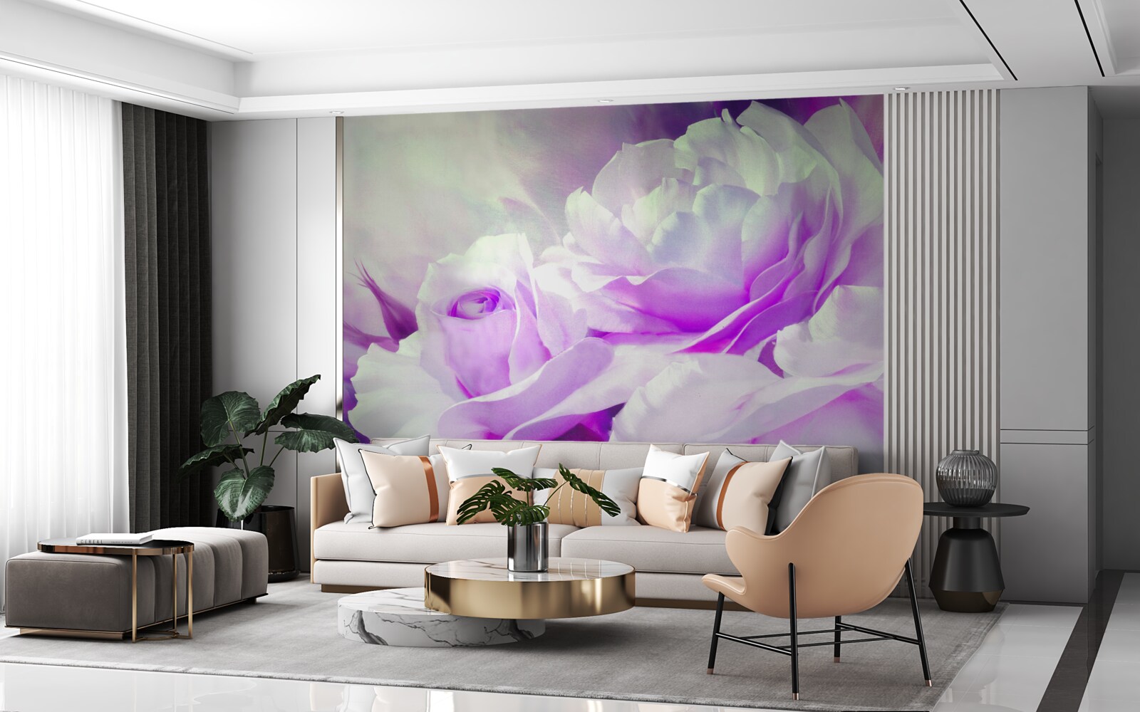 Fototapeten Die Blumen sind weiß mit lila Noten und Blitzen