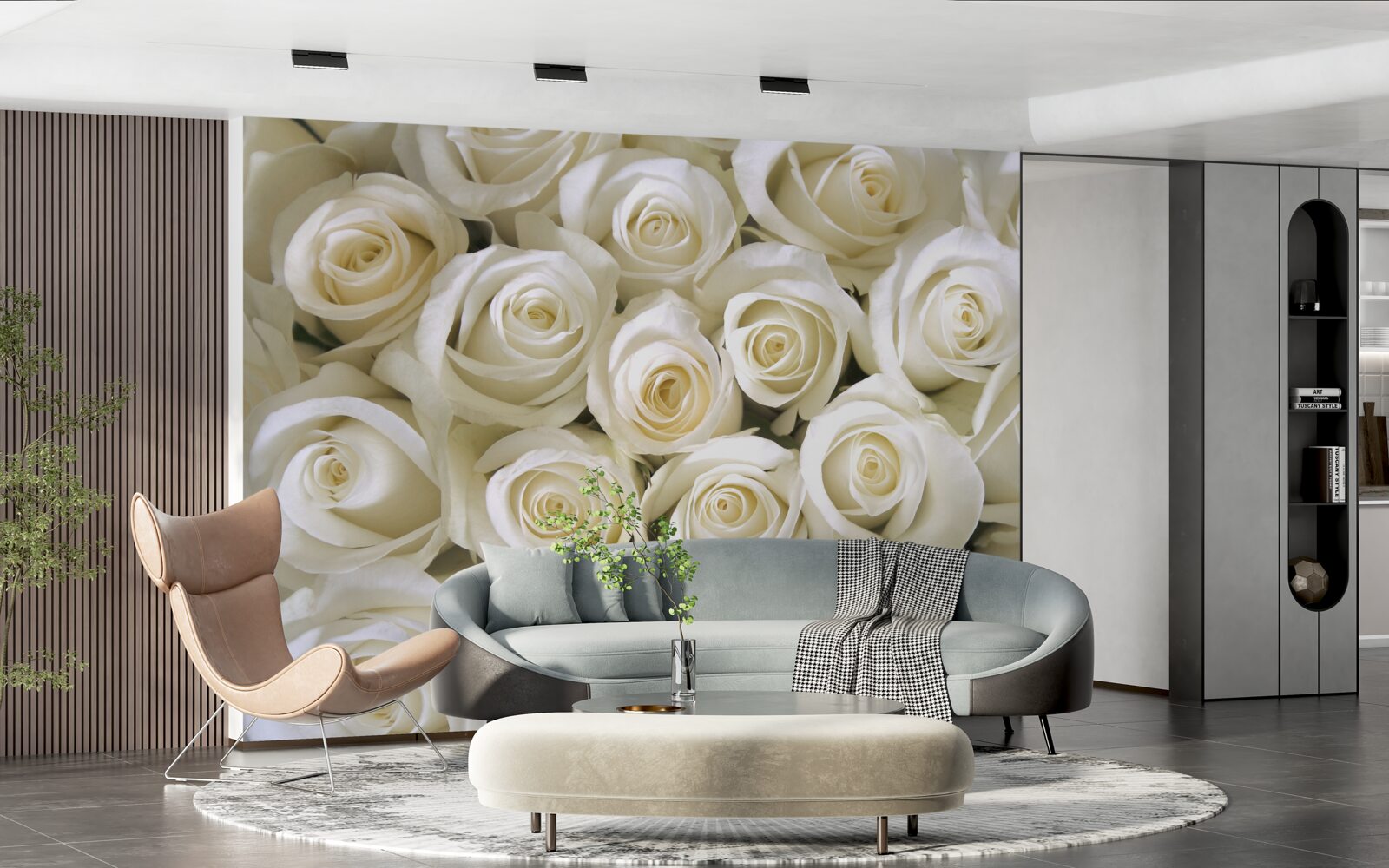 Fototapeten Ein Blumenstrauß mit vielen zarten weißen Rosen gefüllt