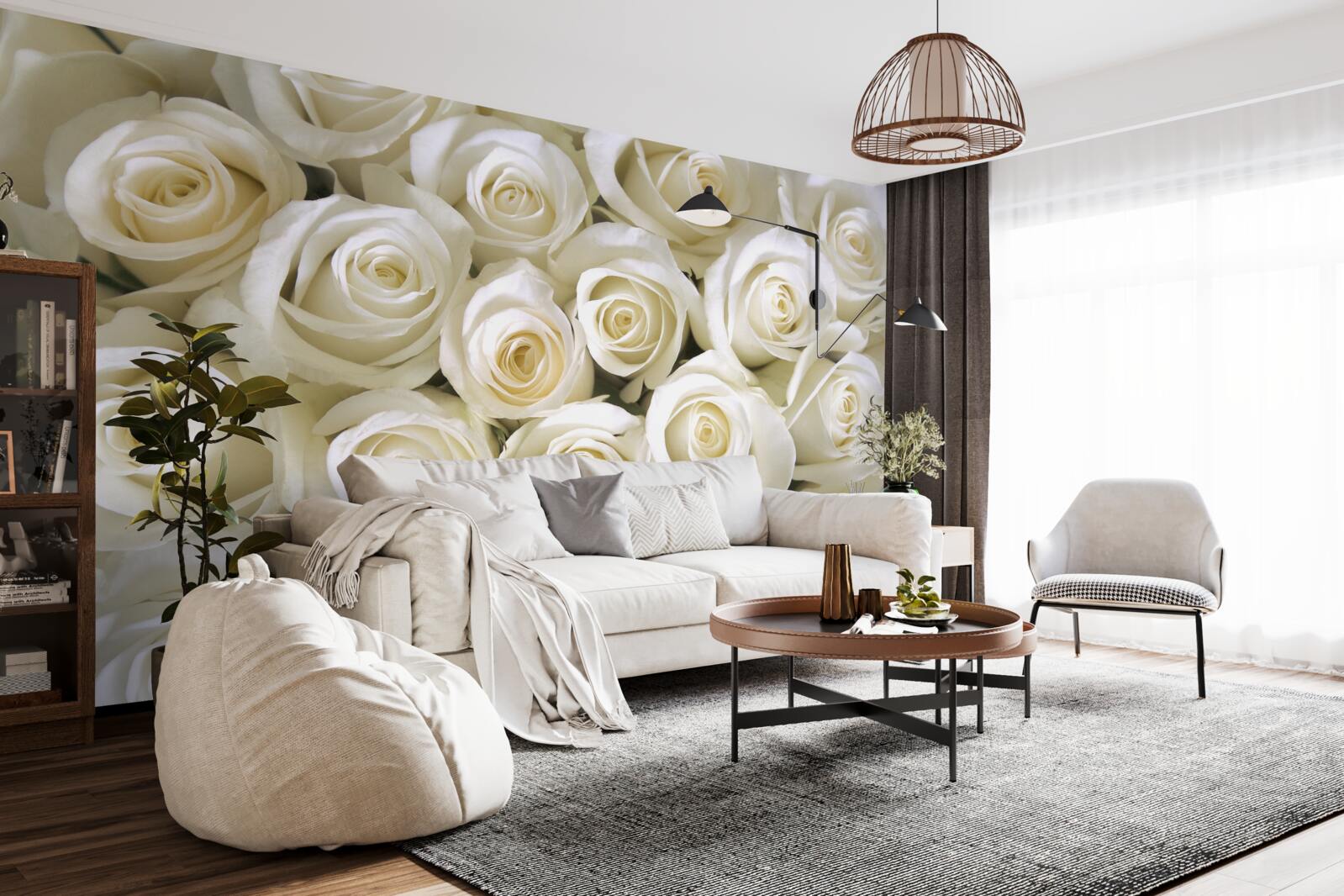 Fototapeten Ein Blumenstrauß mit vielen zarten weißen Rosen gefüllt