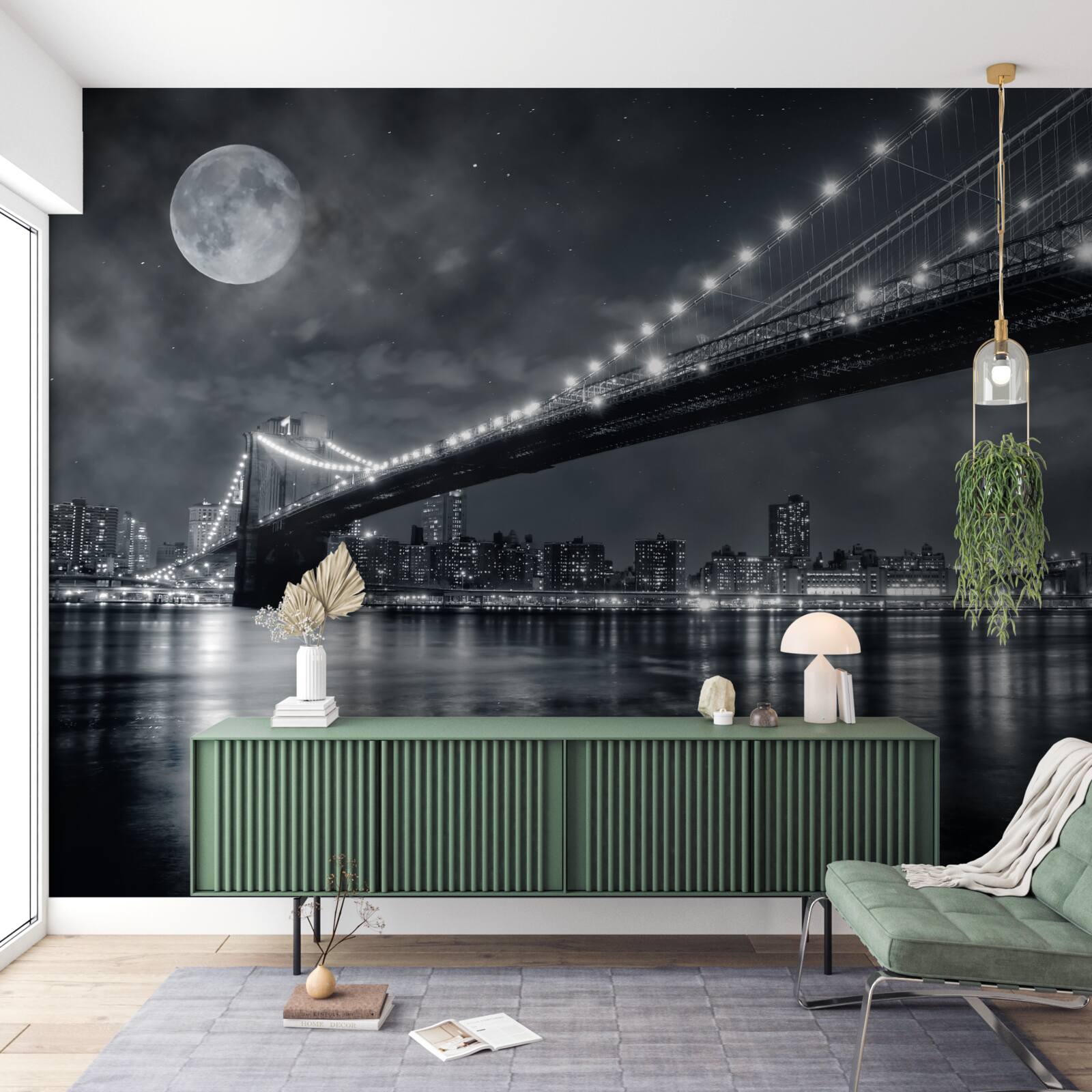 Fototapeten Nacht und beleuchtete Manhattan -Brücke