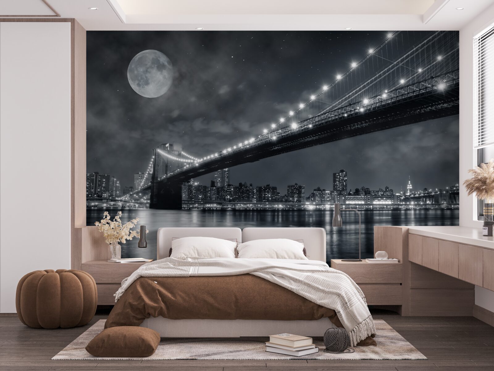 Fototapeten Nacht und beleuchtete Manhattan -Brücke