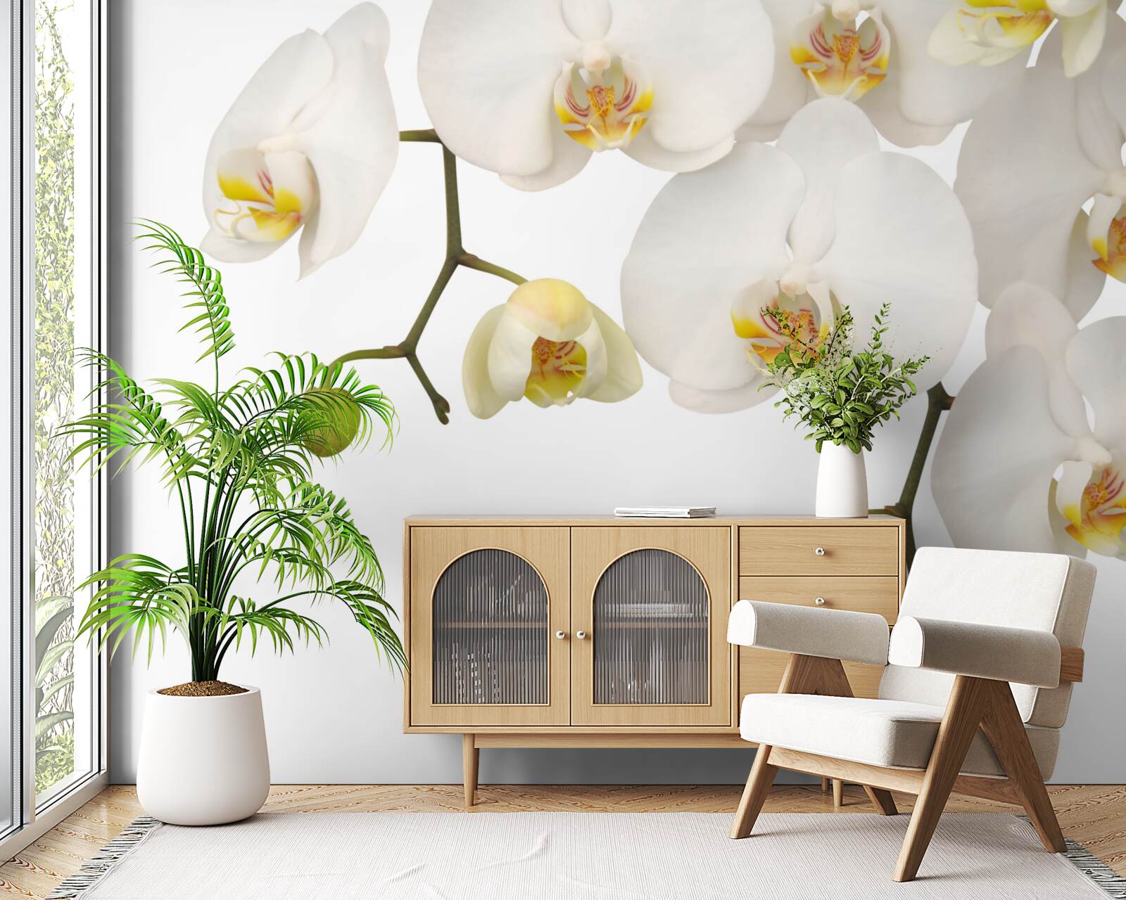 Fototapeten Sie hängen Orchideen mit weißen Blumen auf