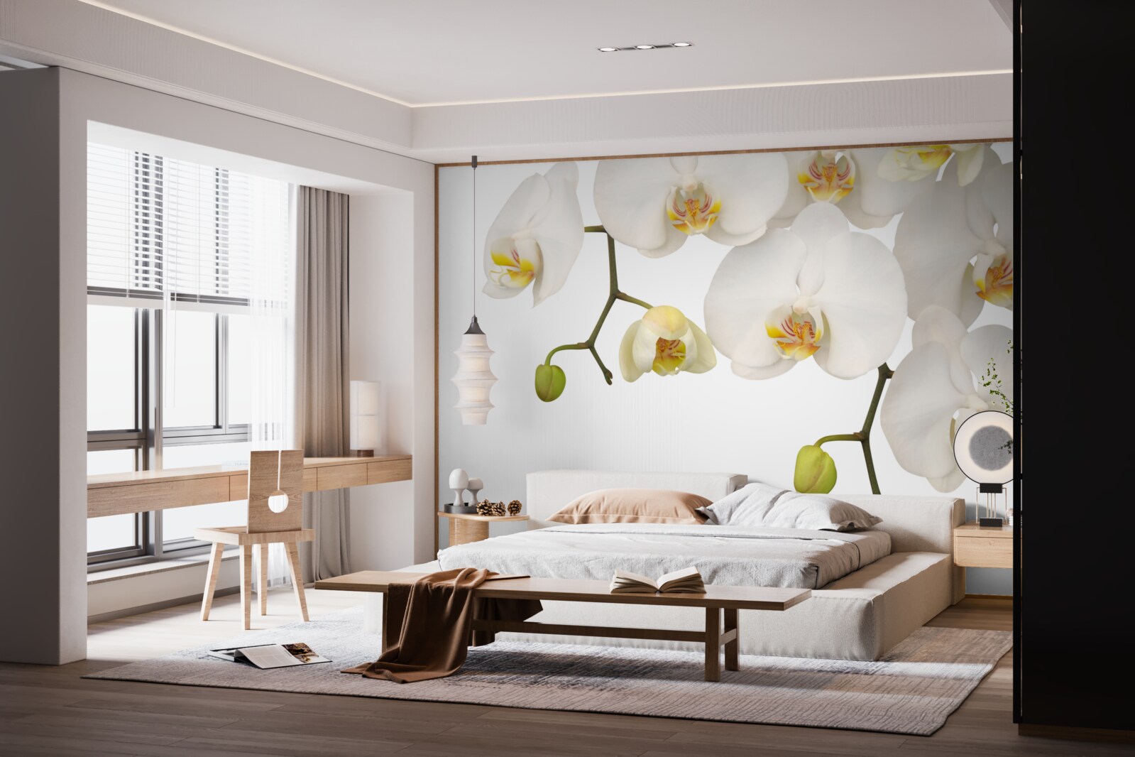 Fototapeten Sie hängen Orchideen mit weißen Blumen auf