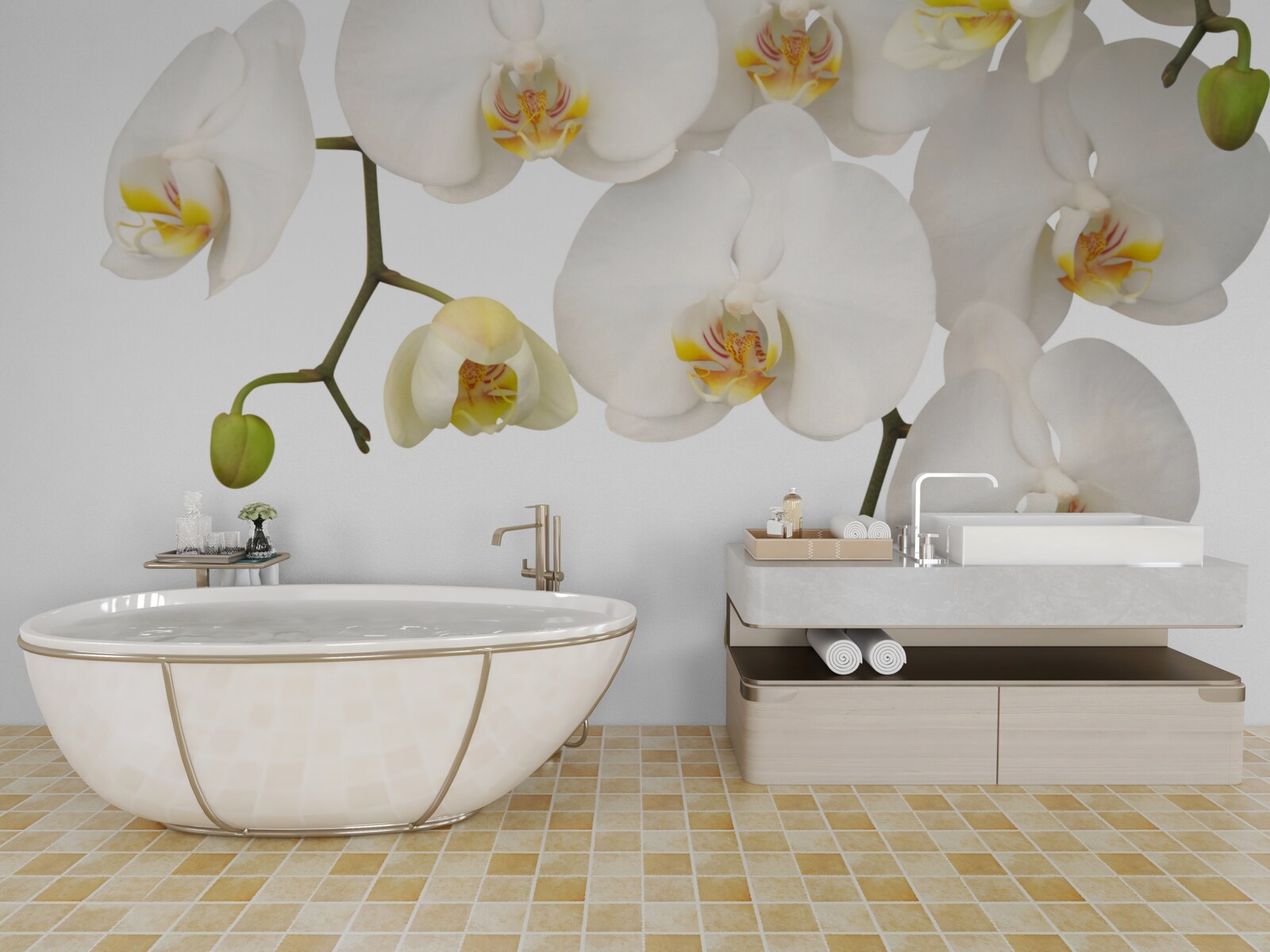 Fototapeten Sie hängen Orchideen mit weißen Blumen auf