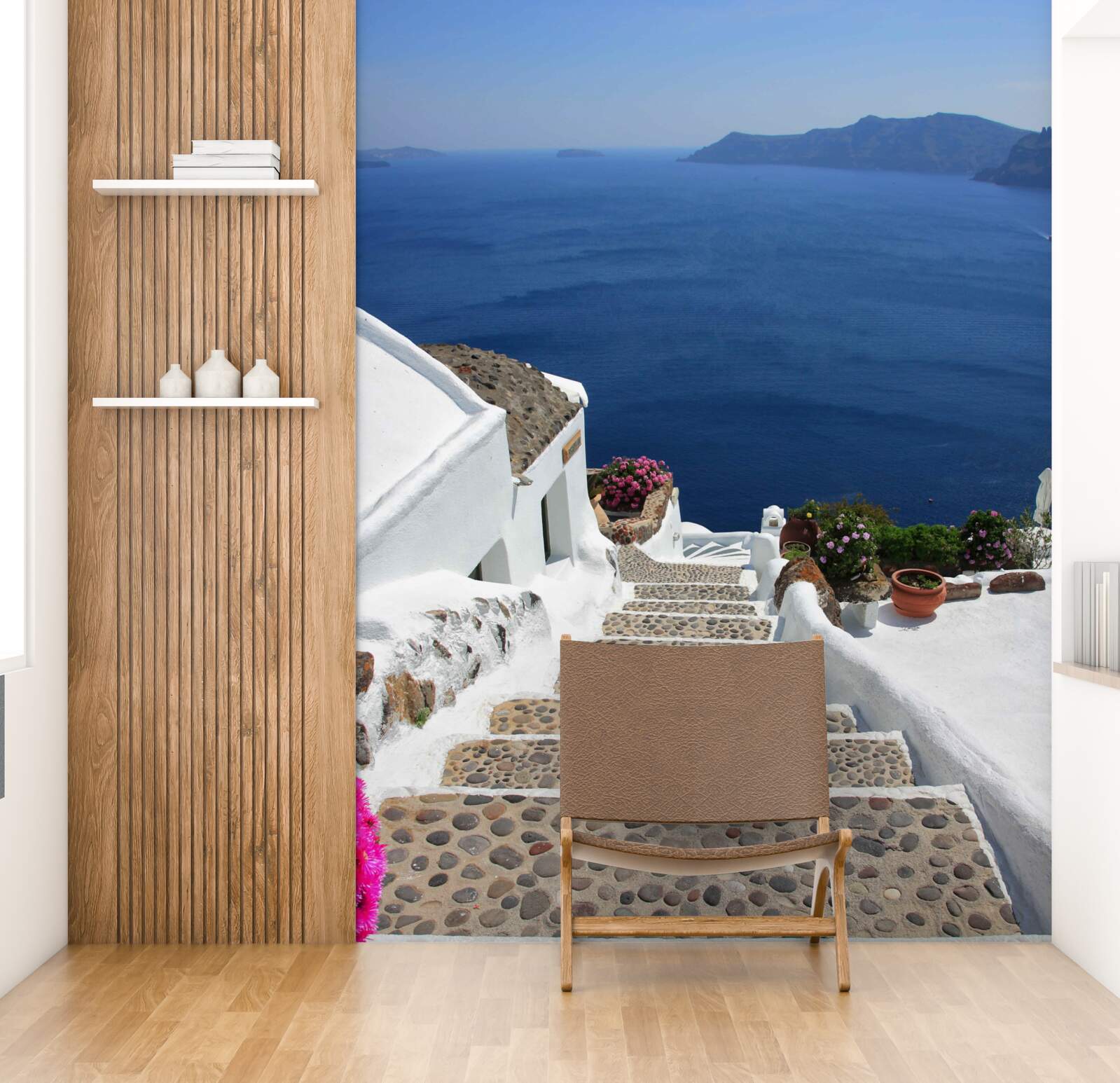 Fototapeten Treppe zum Meer und Promenade in Griechenland führt