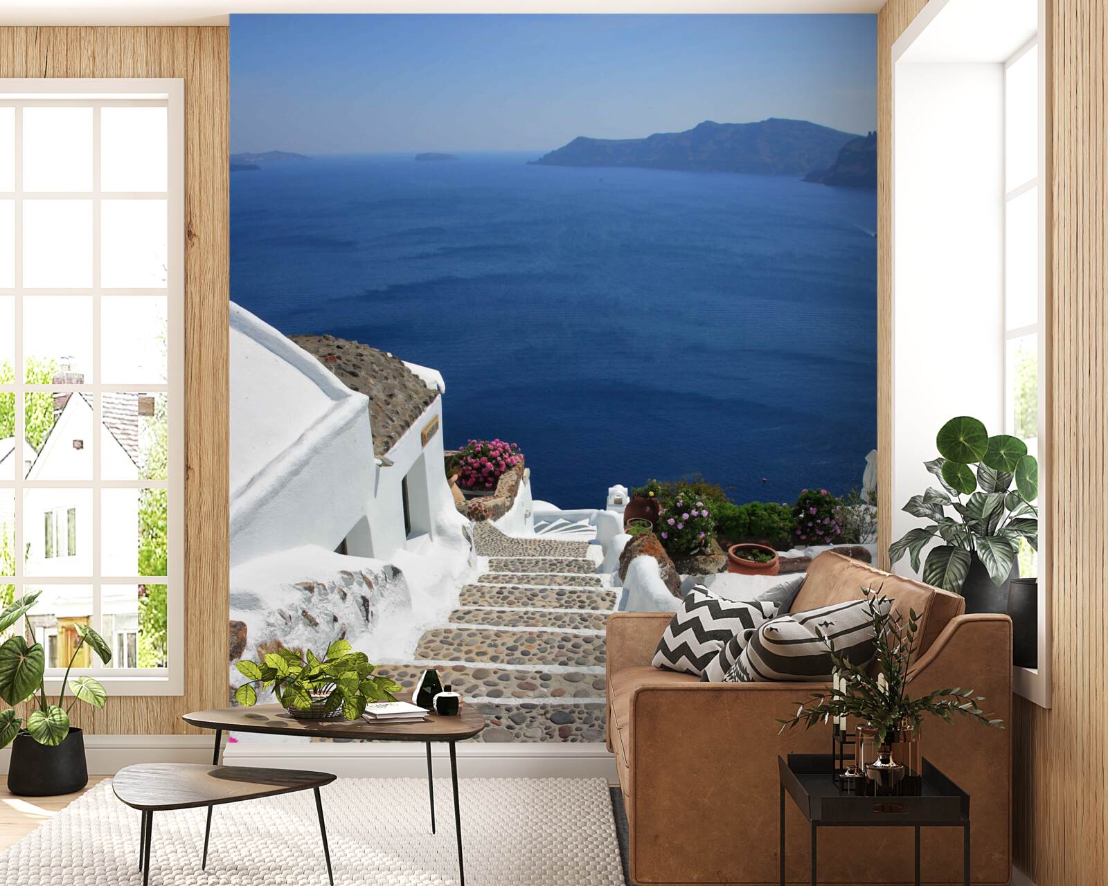 Fototapeten Treppe zum Meer und Promenade in Griechenland führt