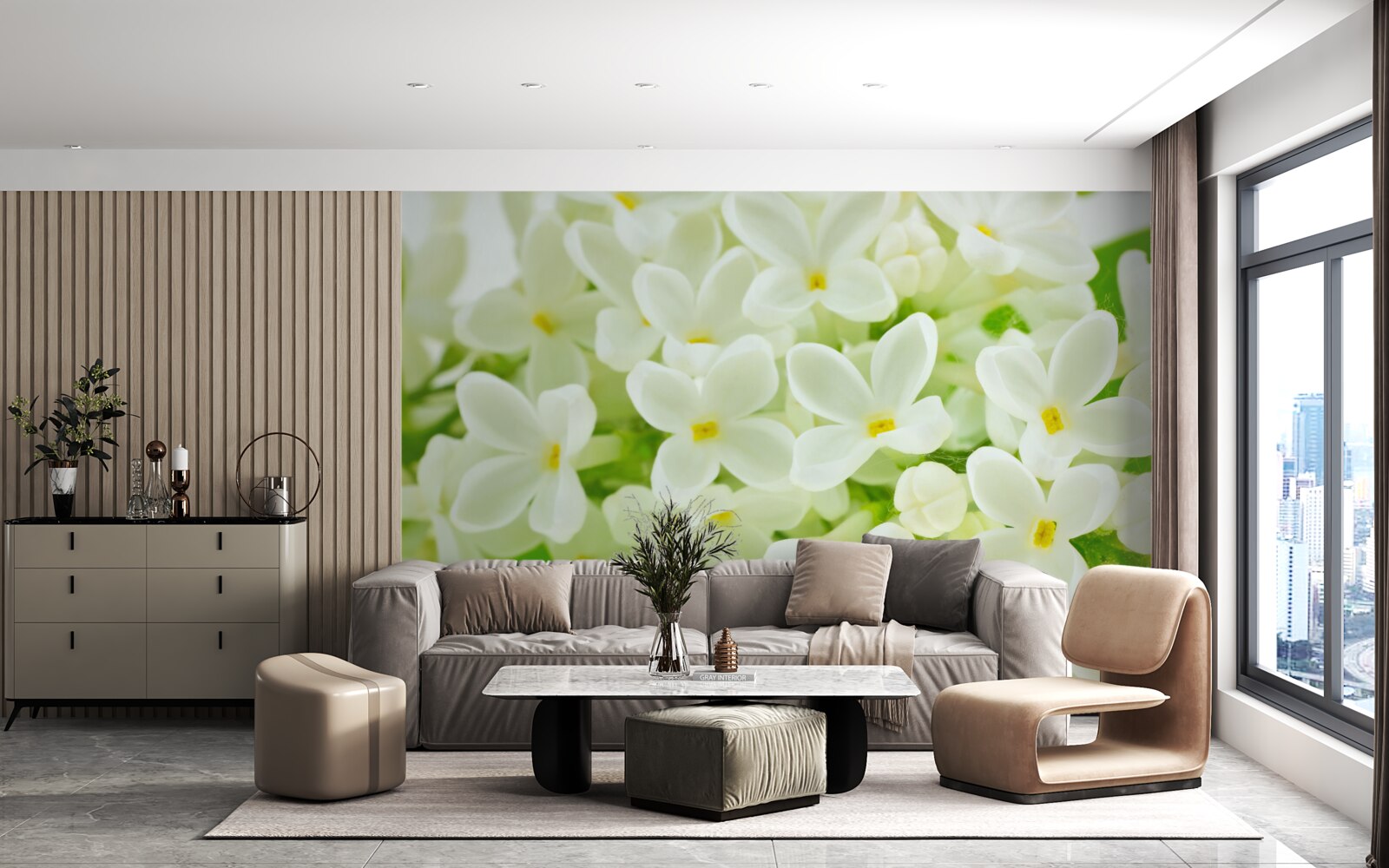 Fototapeten Schnee -weiße Blumen bedecken reichlich den Baum