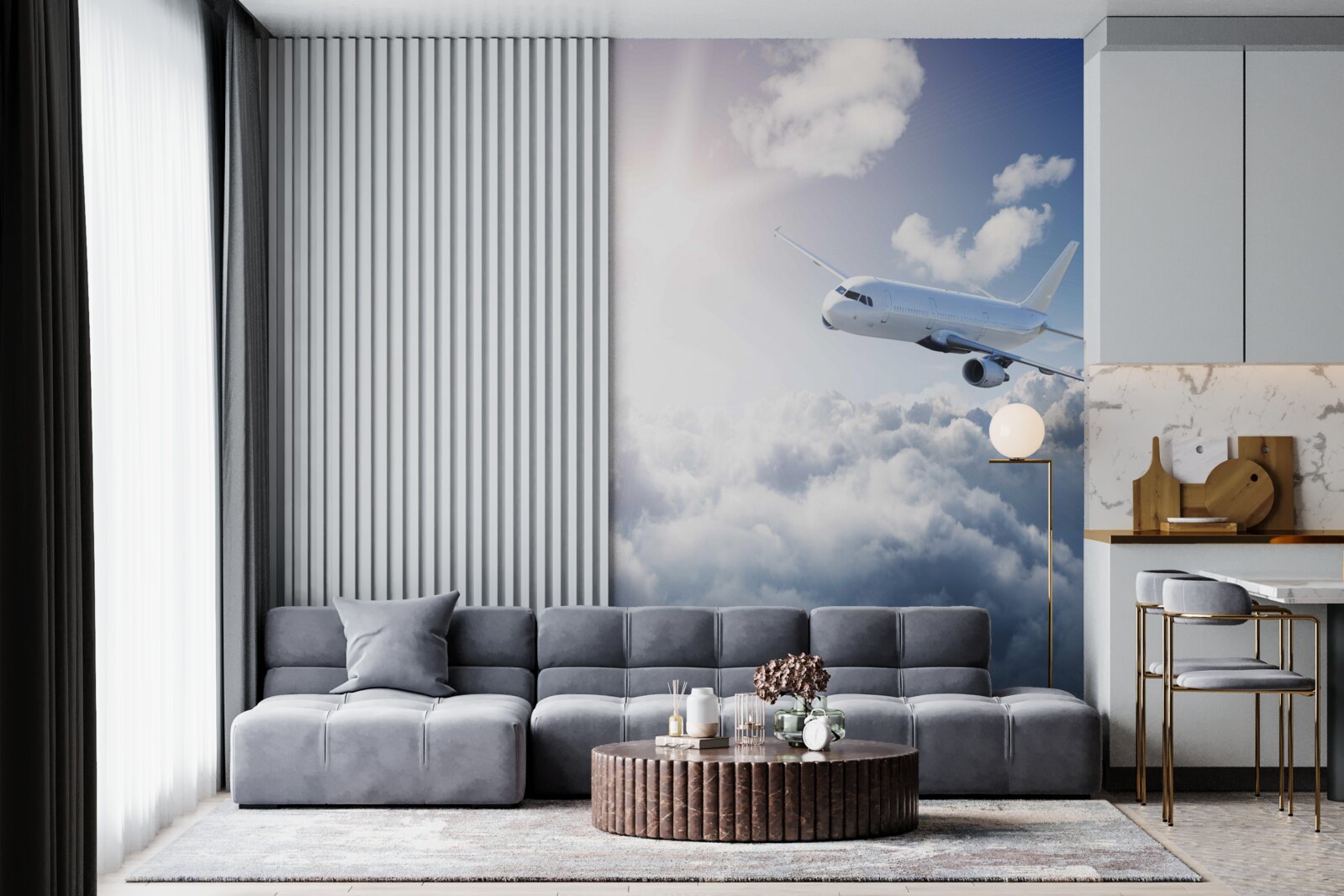 Fototapeten Das Flugzeug für Passagiere erhebt sich in die Luft