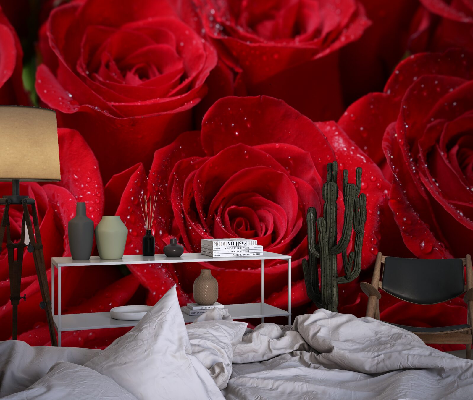 Fototapeten Rosenknospen mit einem reichen scharlachroten Farbton