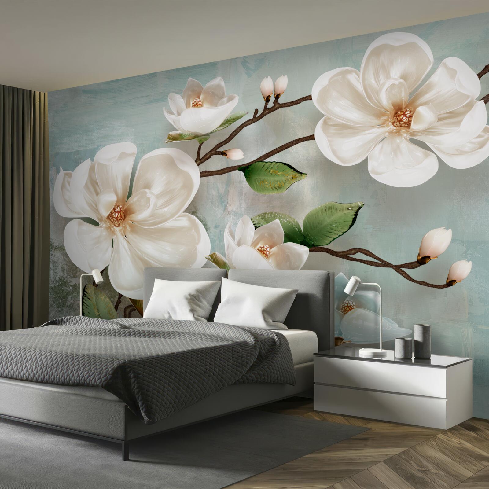 Fototapeten Ein Haufen schneeweißer Orchidee in Farben