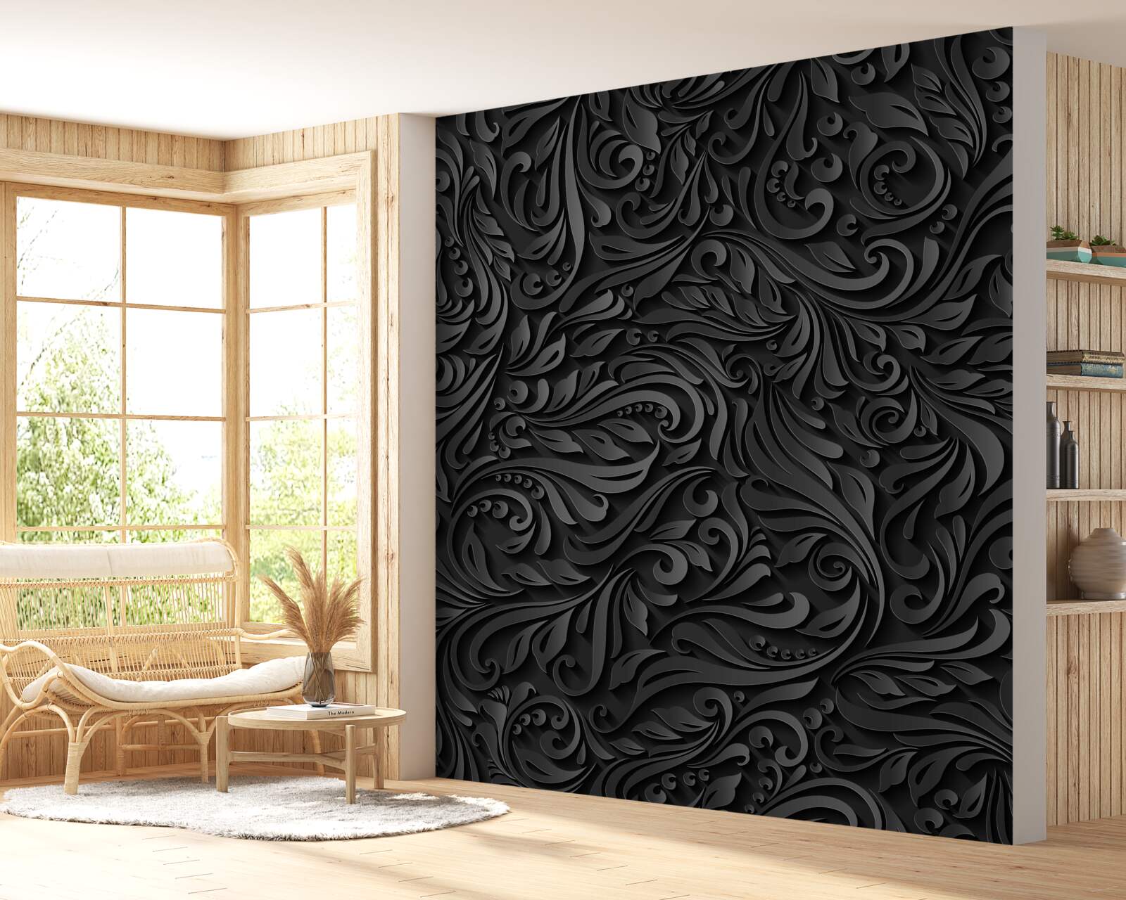 Fototapeten Openwork schwarze Linien in Form von Blumenmuster