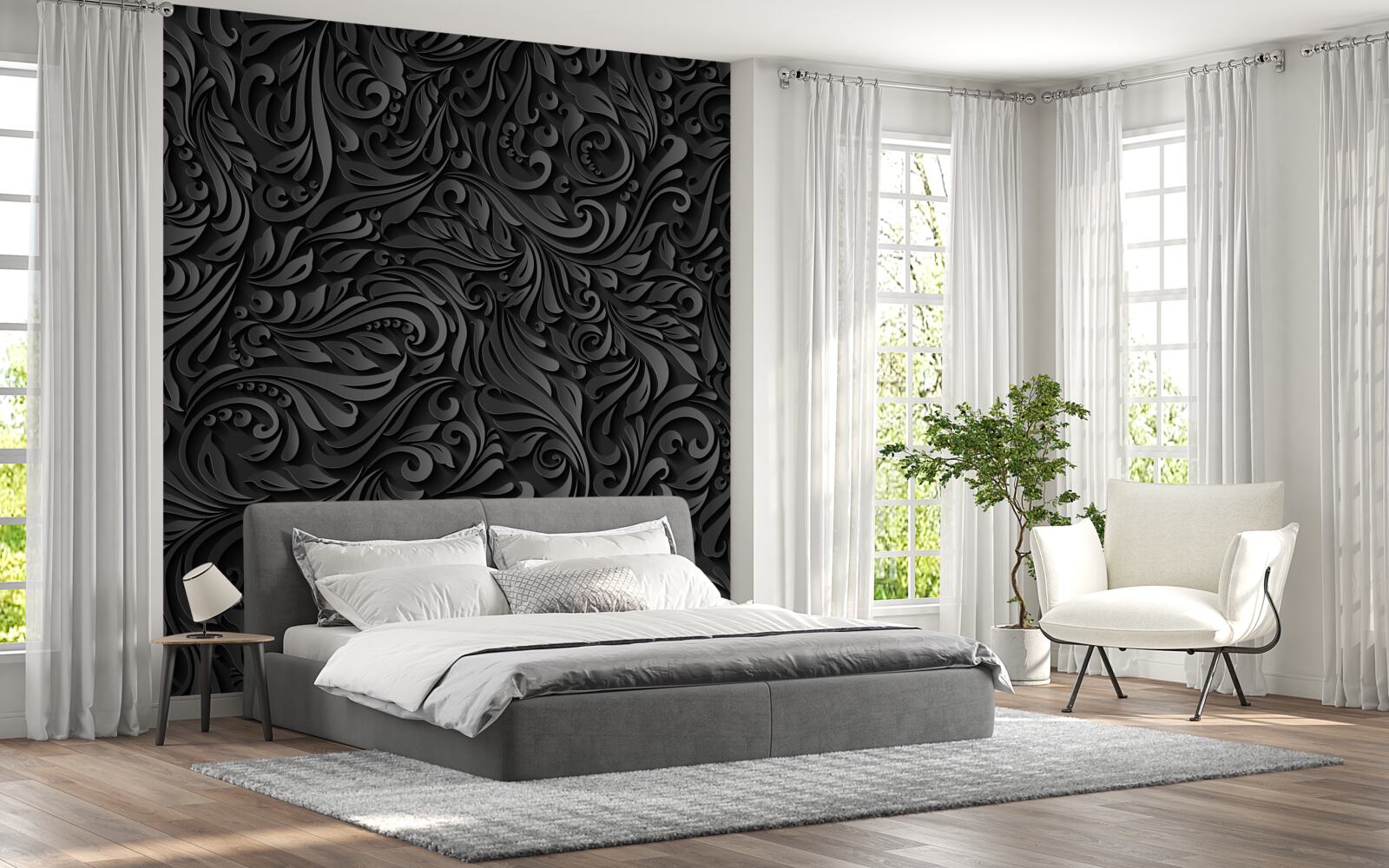 Fototapeten Openwork schwarze Linien in Form von Blumenmuster