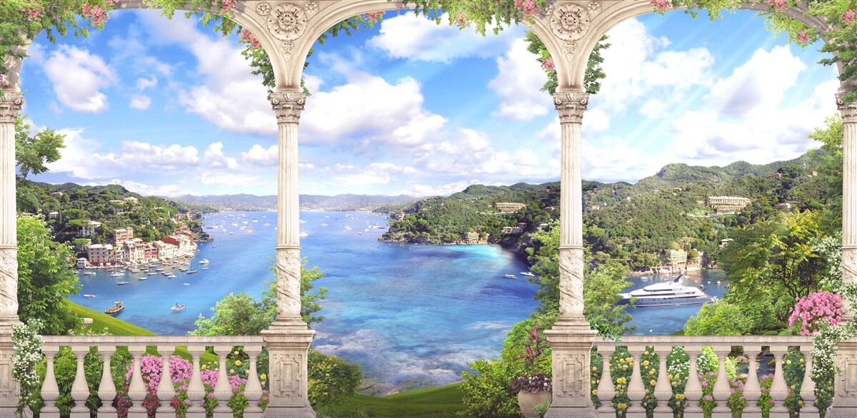 Fototapeten Eine Aussichtsplattform mit wunderschönen Aussicht auf die natürliche Landschaft
