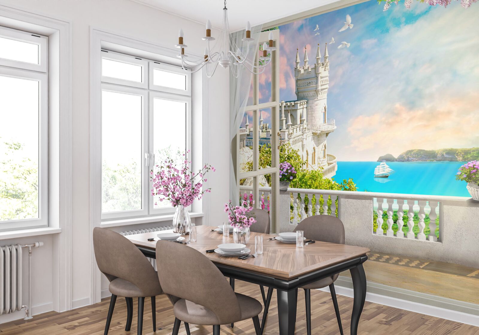 Fototapeten Terrasse in der Nähe des Schlosses Jaskółcze Nest an der Küste