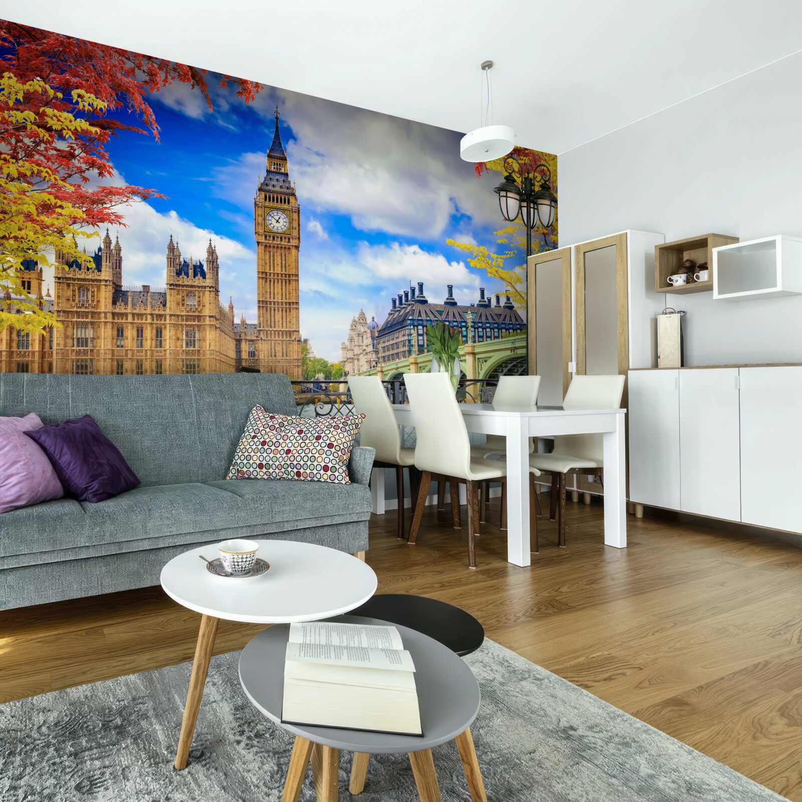 Fototapeten Im Herbst verbindet die Brücke die Themse und Big Ben