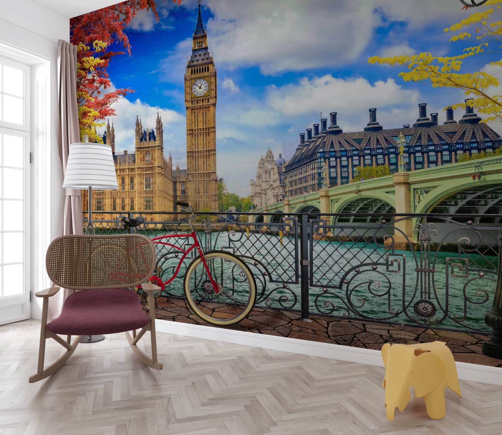 Fototapeten Im Herbst verbindet die Brücke die Themse und Big Ben