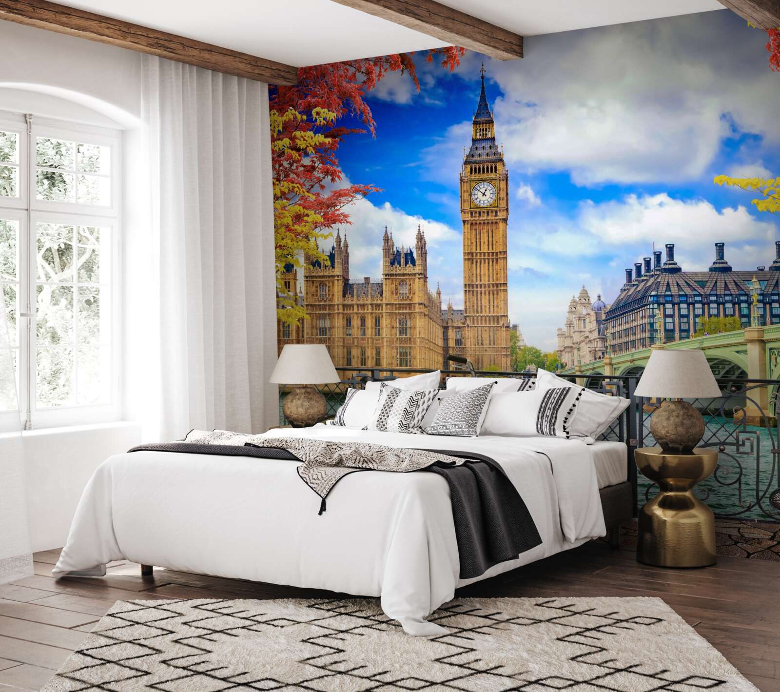 Fototapeten Im Herbst verbindet die Brücke die Themse und Big Ben