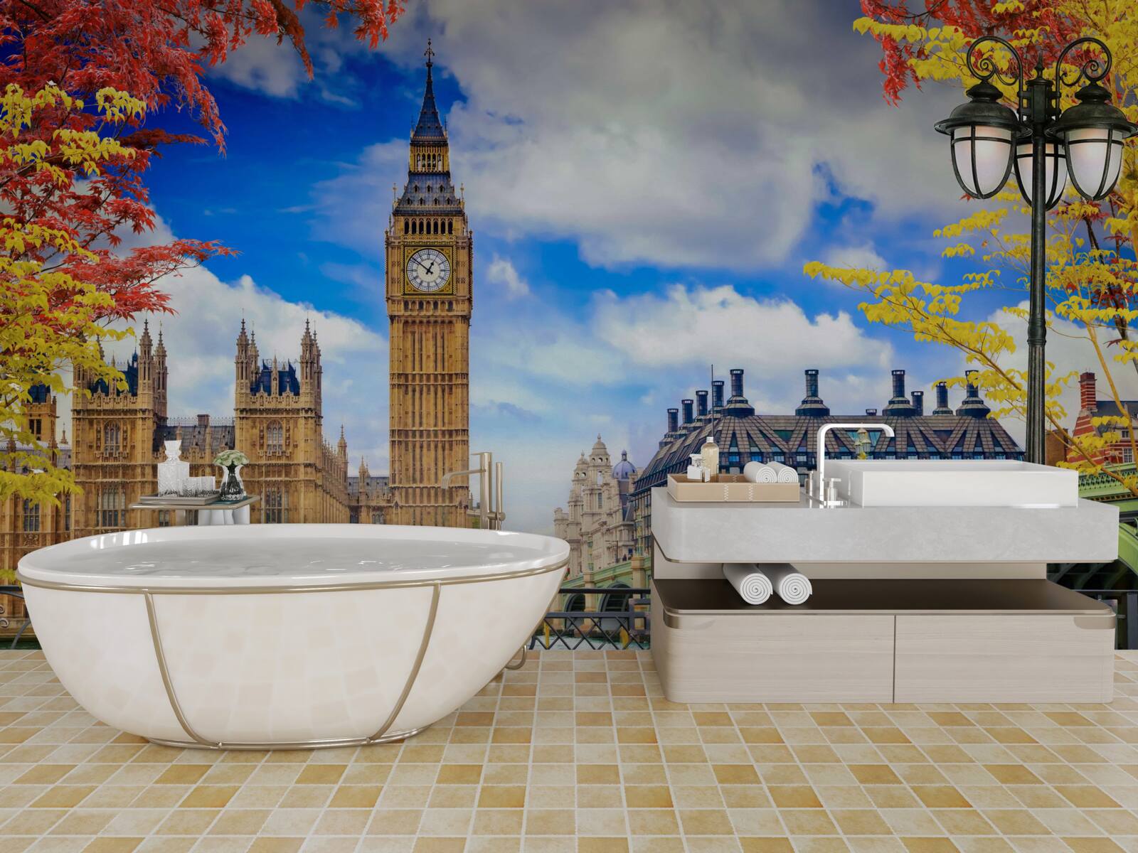 Fototapeten Im Herbst verbindet die Brücke die Themse und Big Ben