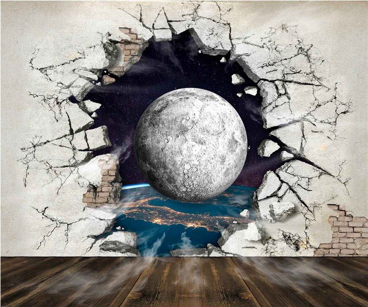 Fototapeten Weiße Wand durch den Mond getrennt
