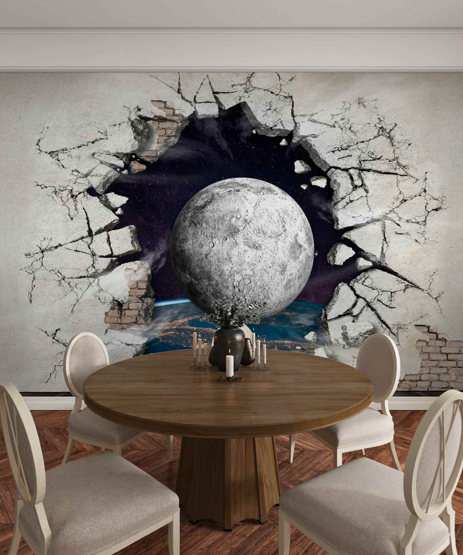 Fototapeten Weiße Wand durch den Mond getrennt