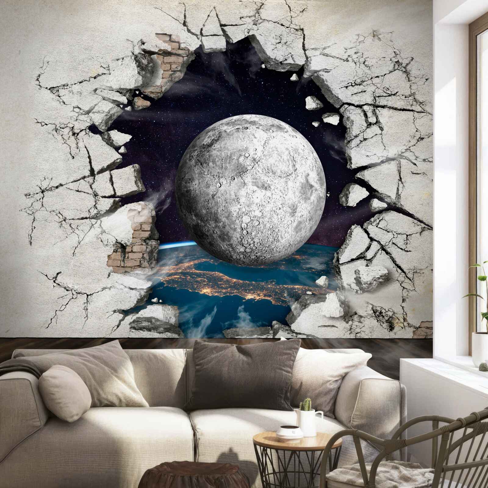 Fototapeten Weiße Wand durch den Mond getrennt
