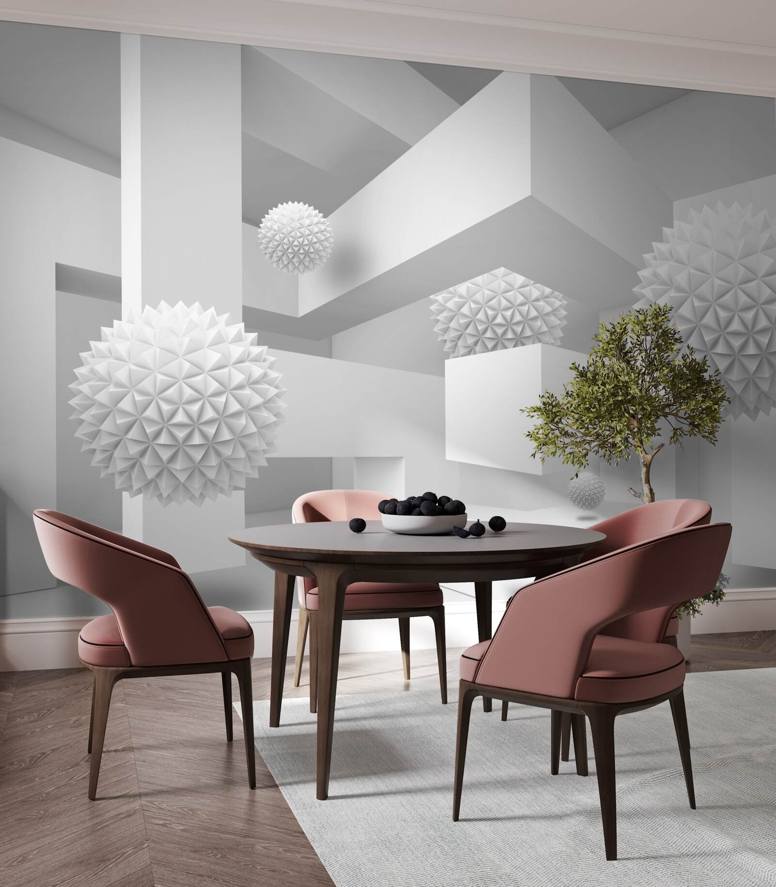 Fototapeten Scharfe Kugeln in abstrakter Geometrie fliegen
