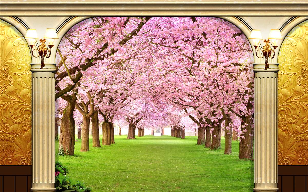 Fototapeten Der Gewölbe, der zu Aleja Sakura führt