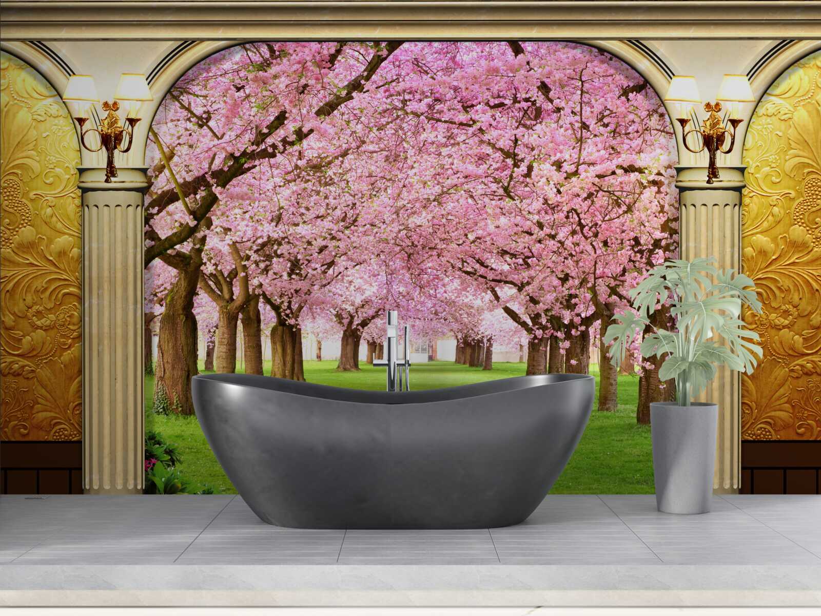 Fototapeten Der Gewölbe, der zu Aleja Sakura führt