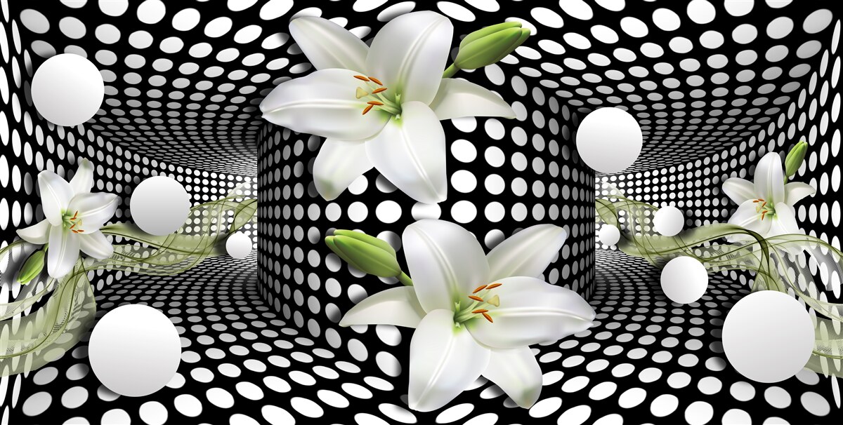 Fototapeten Weißer Lotus in einem abstrakten Korridor