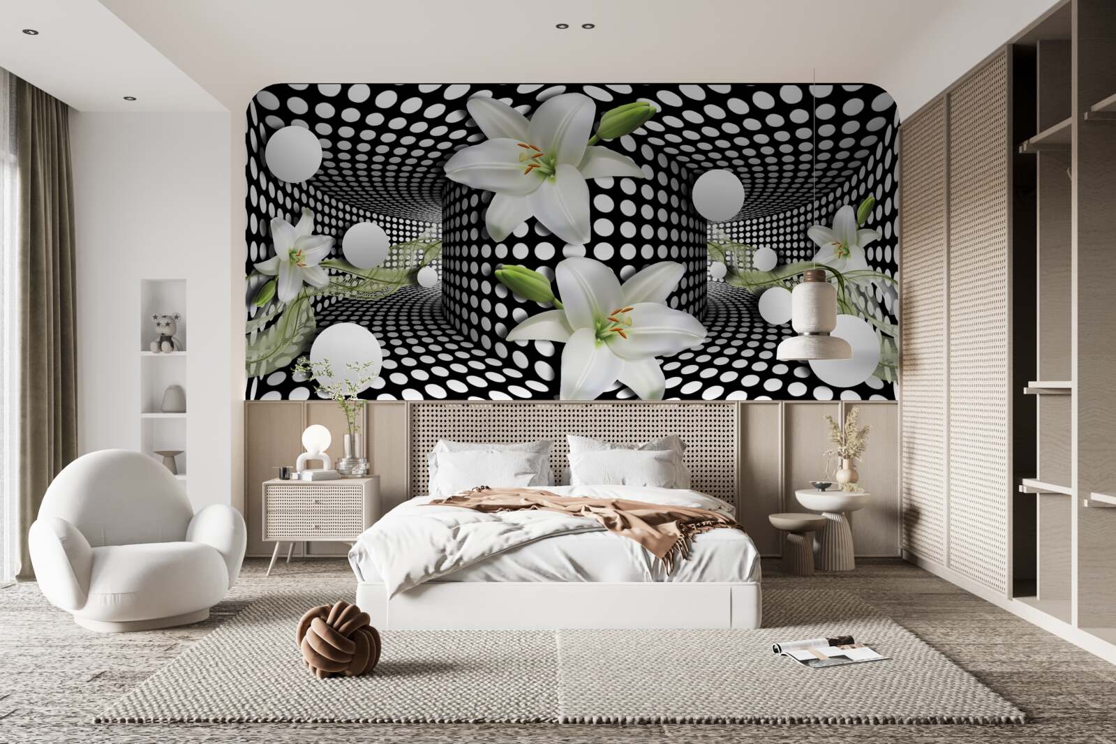 Fototapeten Weißer Lotus in einem abstrakten Korridor