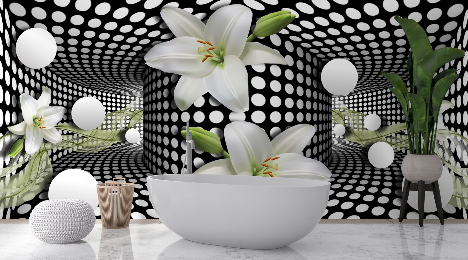 Fototapeten Weißer Lotus in einem abstrakten Korridor