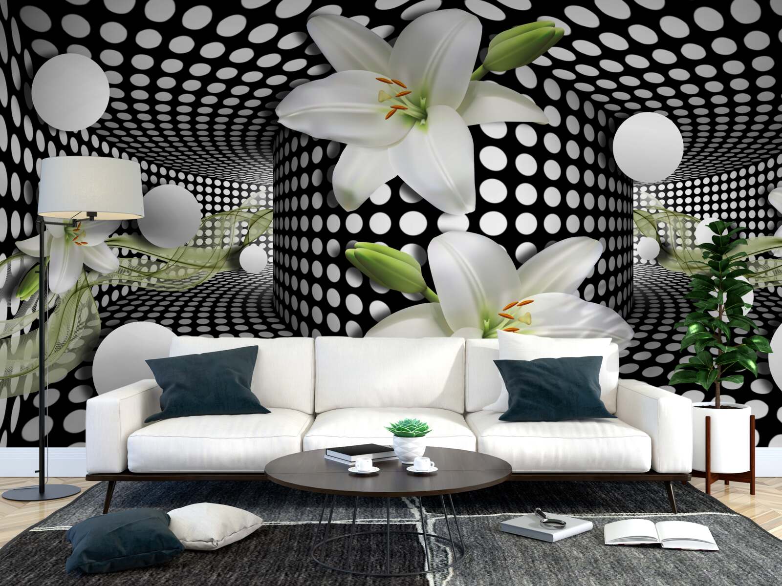 Fototapeten Weißer Lotus in einem abstrakten Korridor