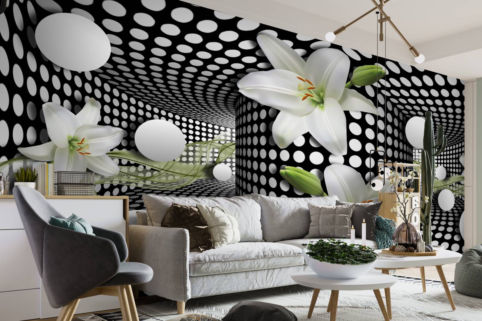 Fototapeten Weißer Lotus in einem abstrakten Korridor