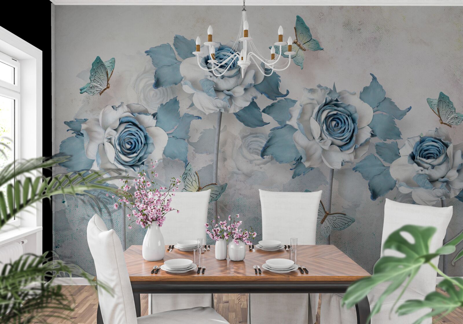 Fototapeten Dankbare Rosen aus Textilien und Schmuck mit Motten