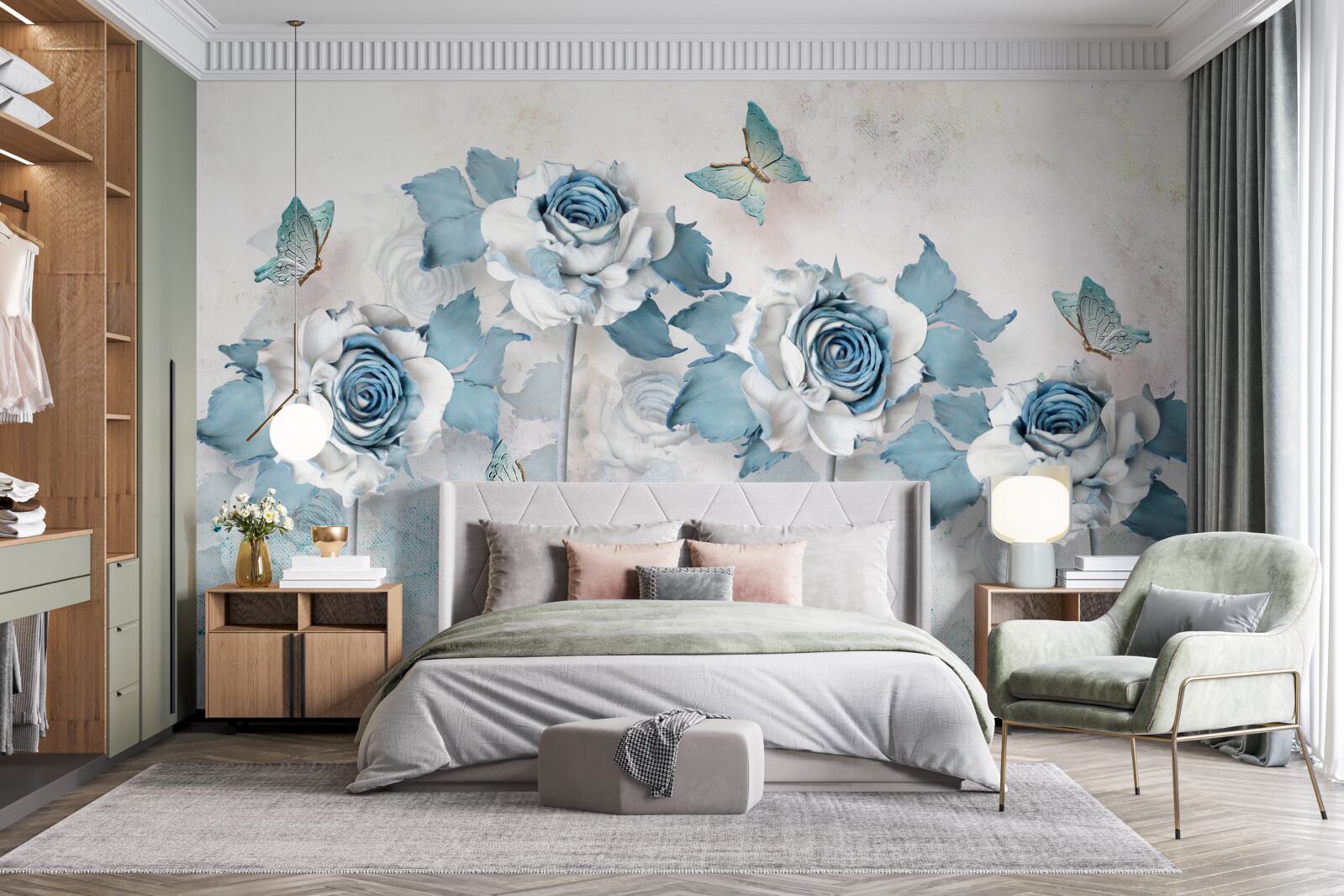 Fototapeten Dankbare Rosen aus Textilien und Schmuck mit Motten