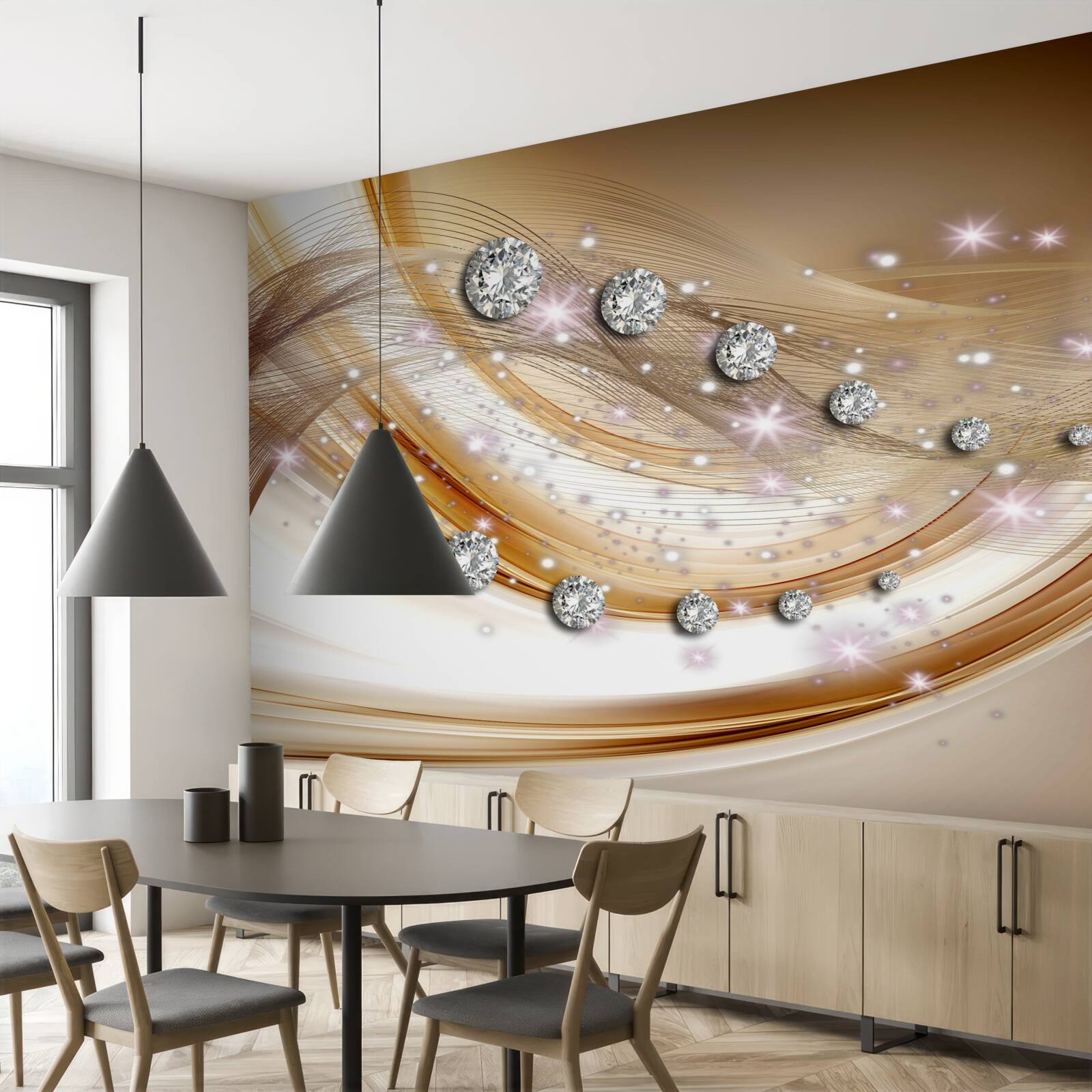 Fototapeten Goldene Seide mit Diamanten